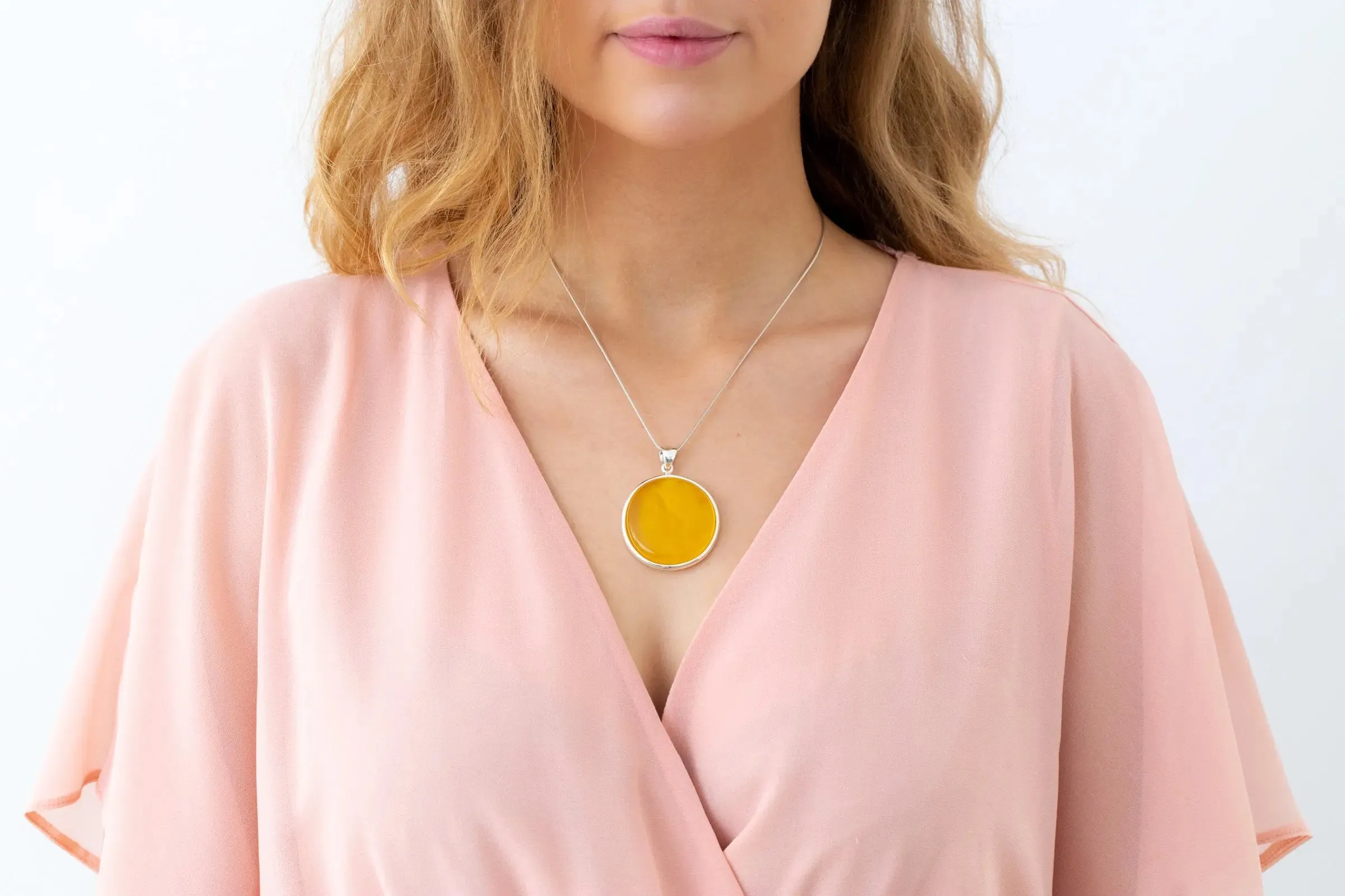 Large Yellow Amber Circle Pendant