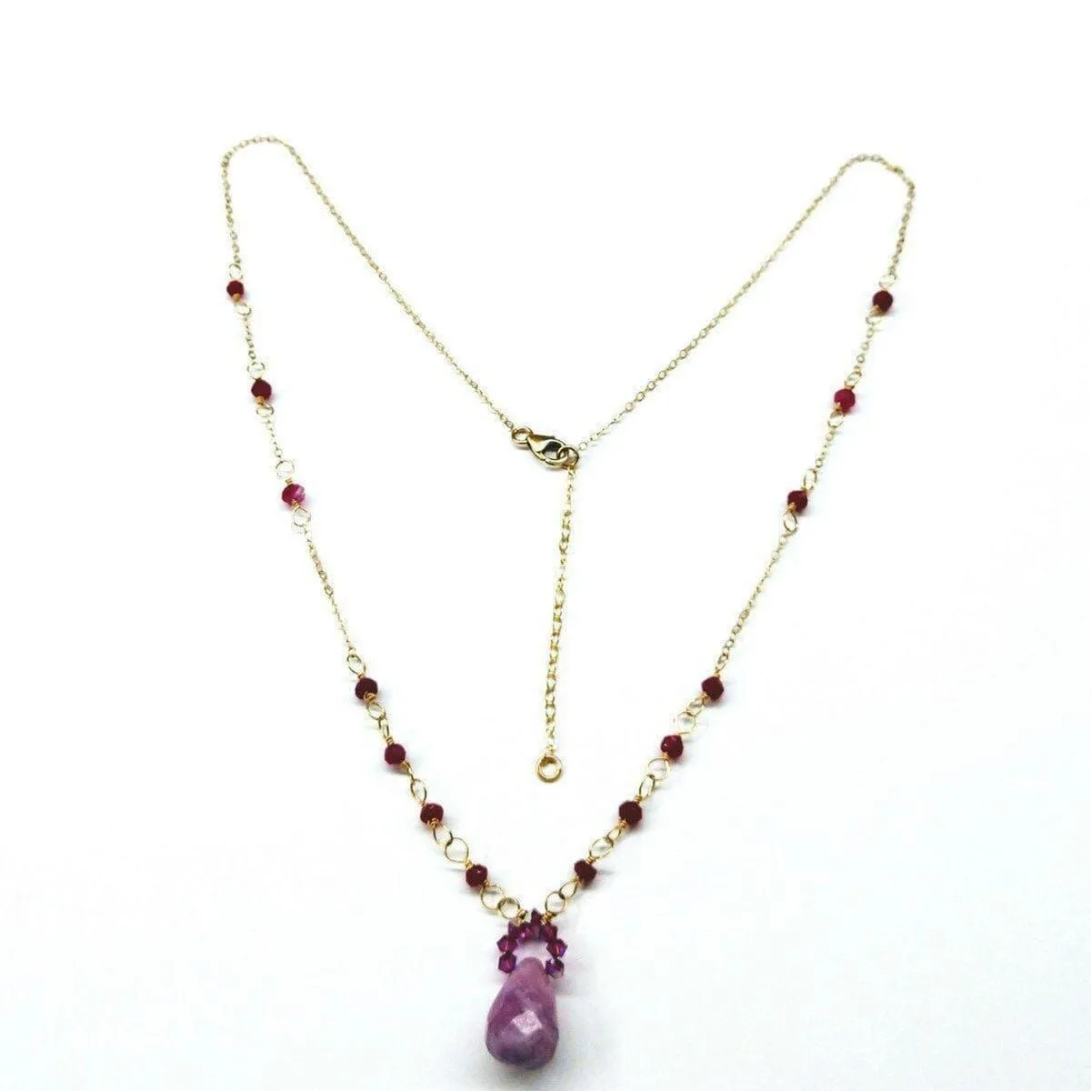 Lavender Jade Drop Gemstone Wire Wrapped 14KT Gold Filled Necklace