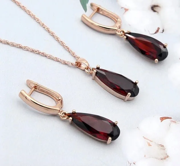 Long Water Drop Dangle Zircon Necklace and Earrings Jewelry Set-Wedding and Quince Party Jewelry