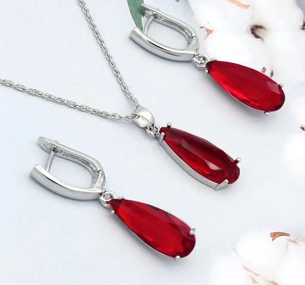 Long Water Drop Dangle Zircon Necklace and Earrings Jewelry Set-Wedding and Quince Party Jewelry