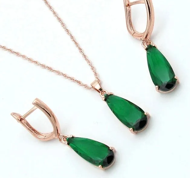 Long Water Drop Dangle Zircon Necklace and Earrings Jewelry Set-Wedding and Quince Party Jewelry