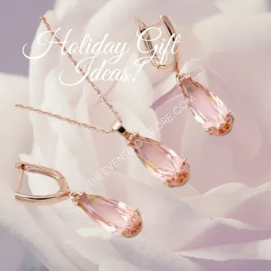 Long Water Drop Dangle Zircon Necklace and Earrings Jewelry Set-Wedding and Quince Party Jewelry