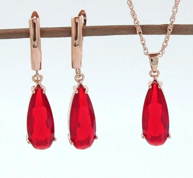 Long Water Drop Dangle Zircon Necklace and Earrings Jewelry Set-Wedding and Quince Party Jewelry