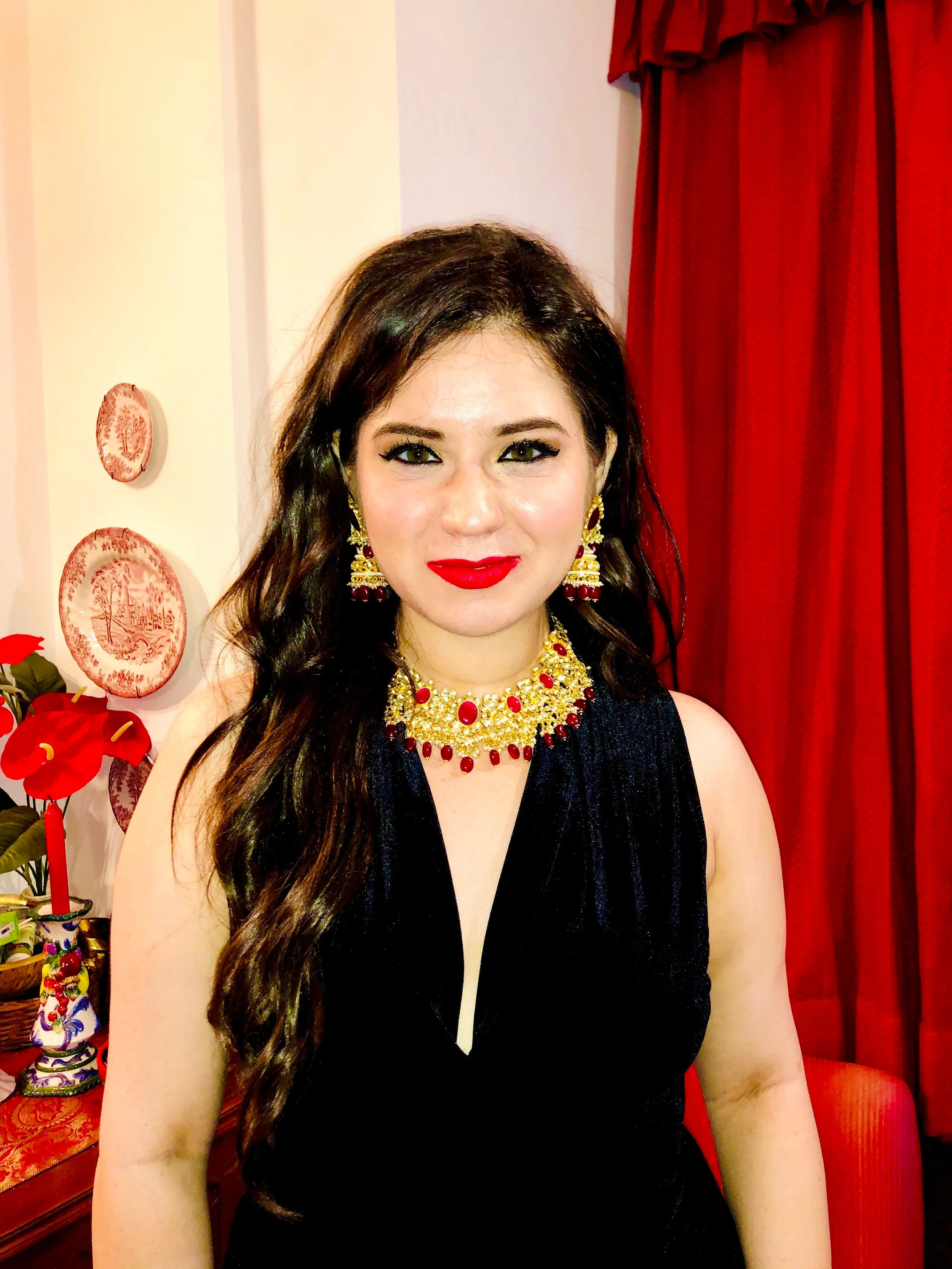 Meher Ruby Necklace and Earrings Kundan Set