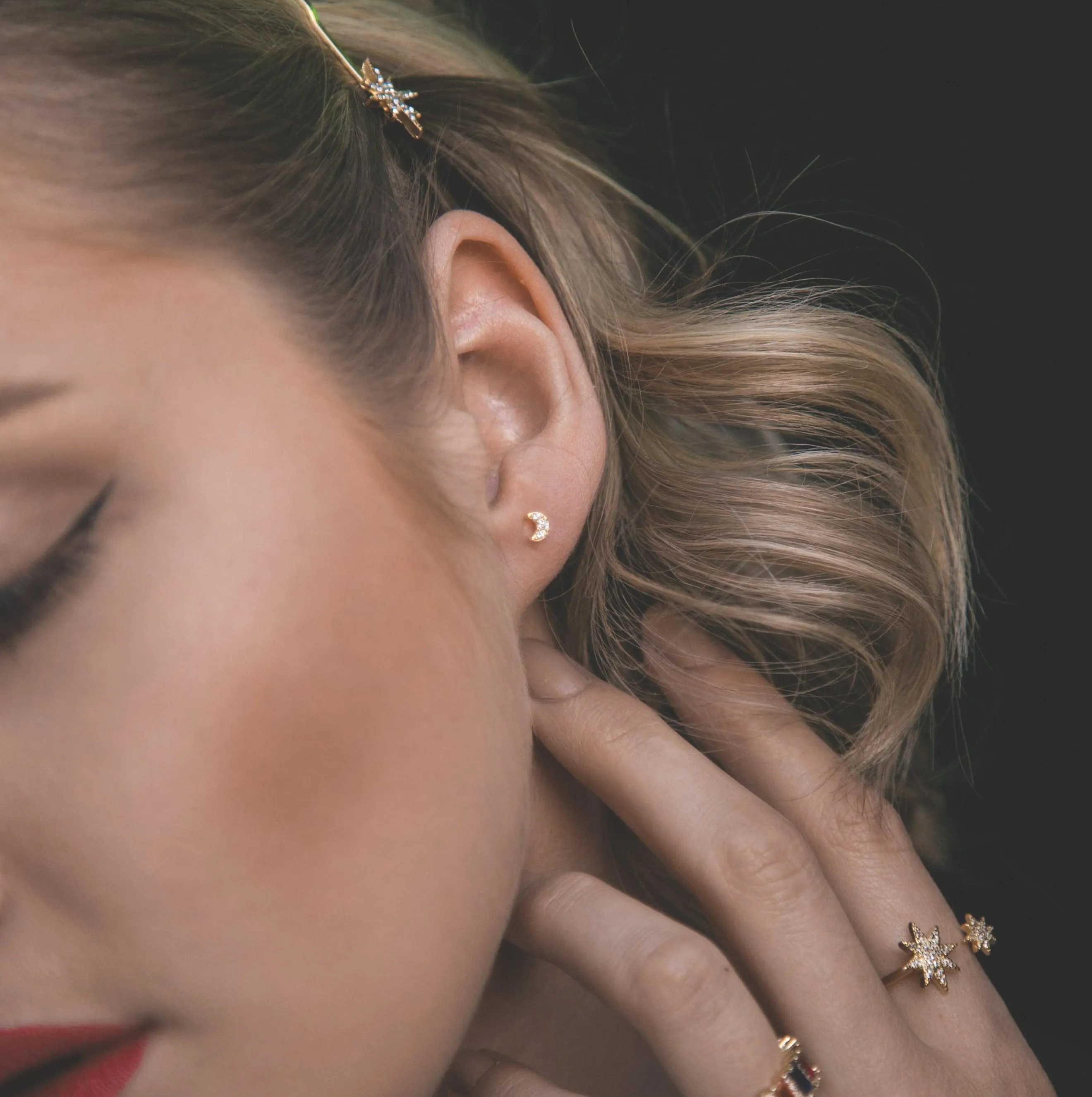 Miku Lightning, Moon & Star Stud Earrings Set | 18K Gold Plated