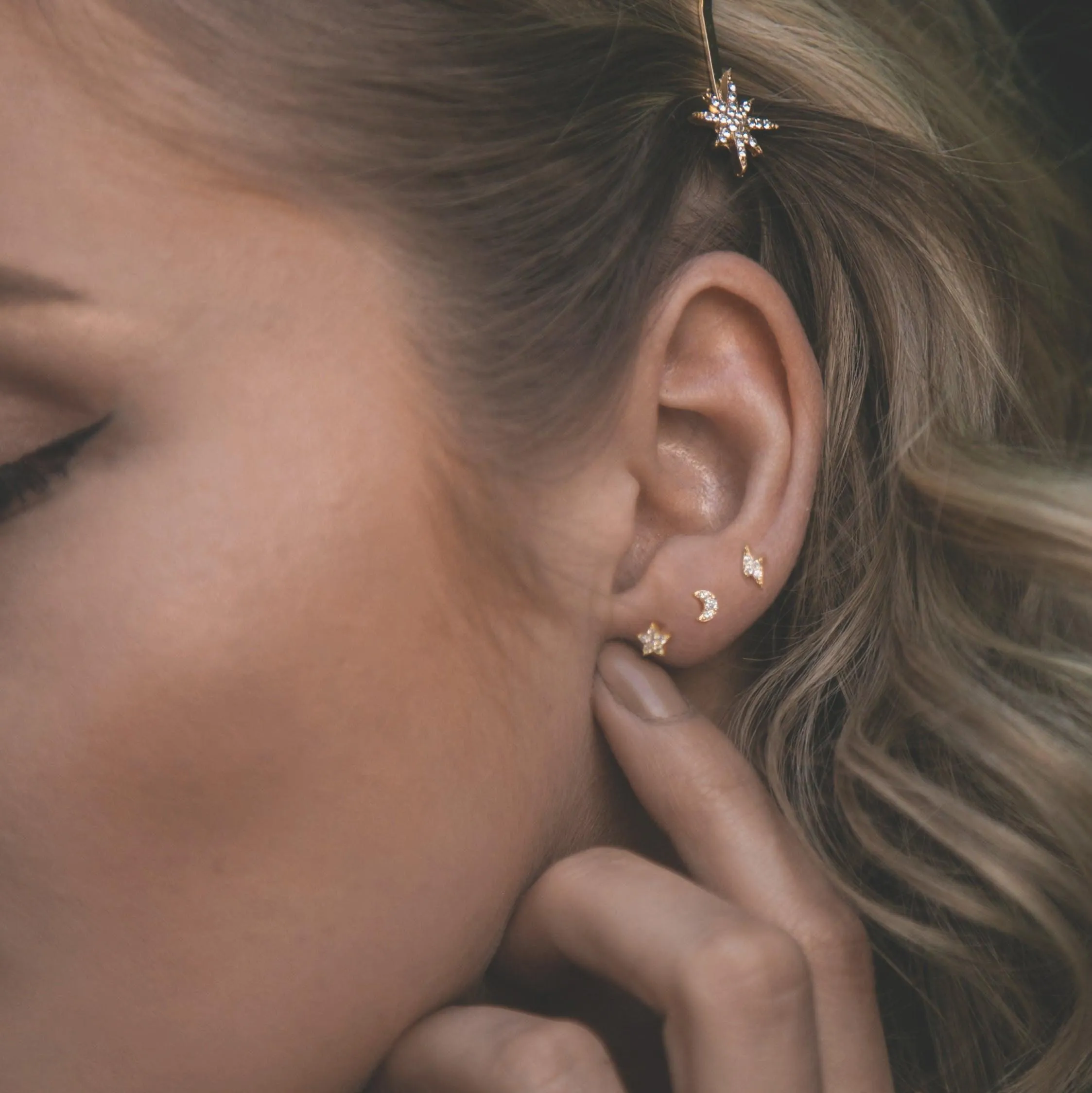 Miku Lightning, Moon & Star Stud Earrings Set | 18K Gold Plated