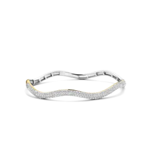 Milano Ripple CZ Pave Bangle - Silver/Gold - 2991ZY