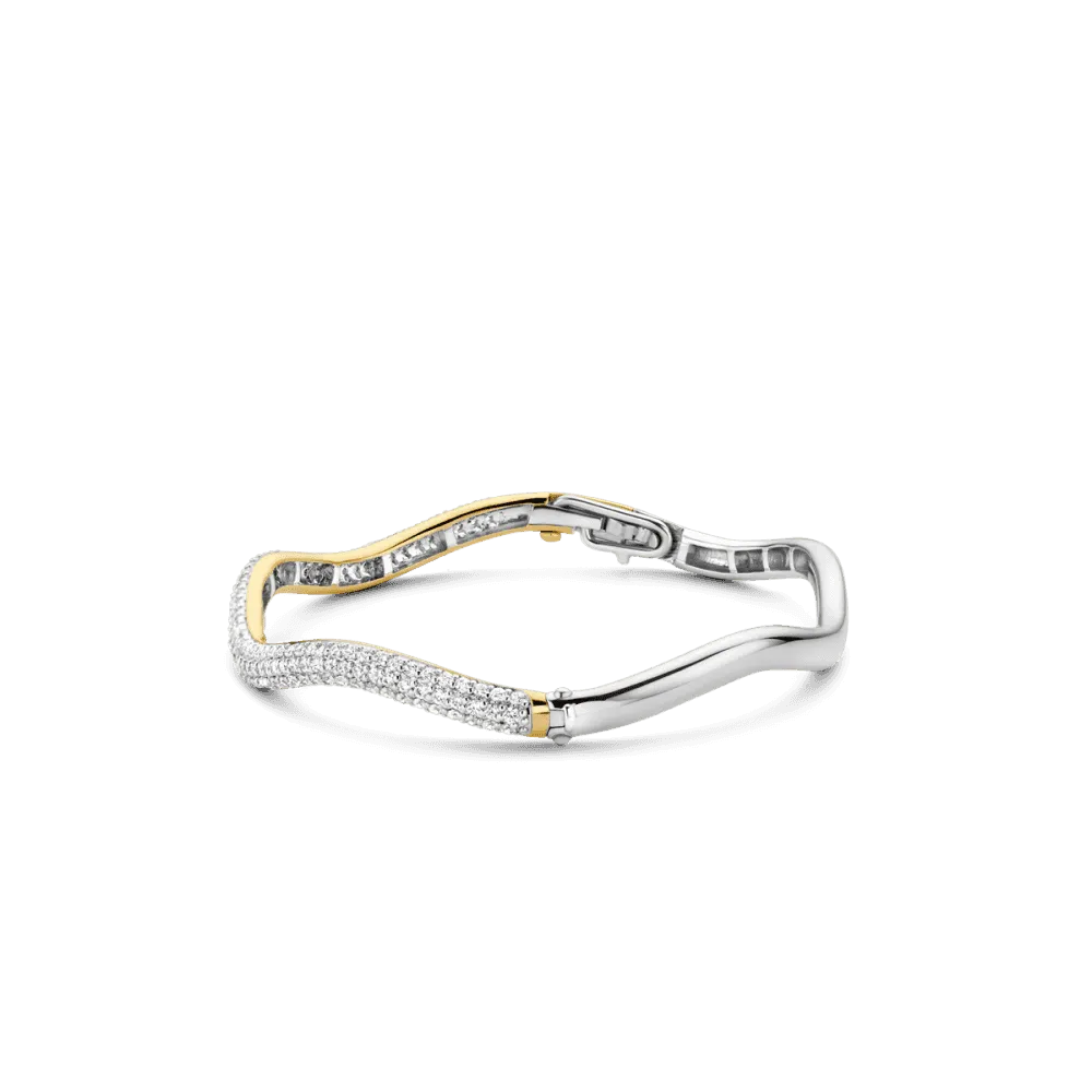 Milano Ripple CZ Pave Bangle - Silver/Gold - 2991ZY