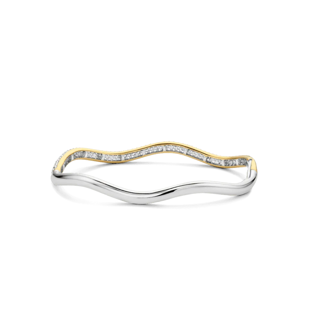 Milano Ripple CZ Pave Bangle - Silver/Gold - 2991ZY