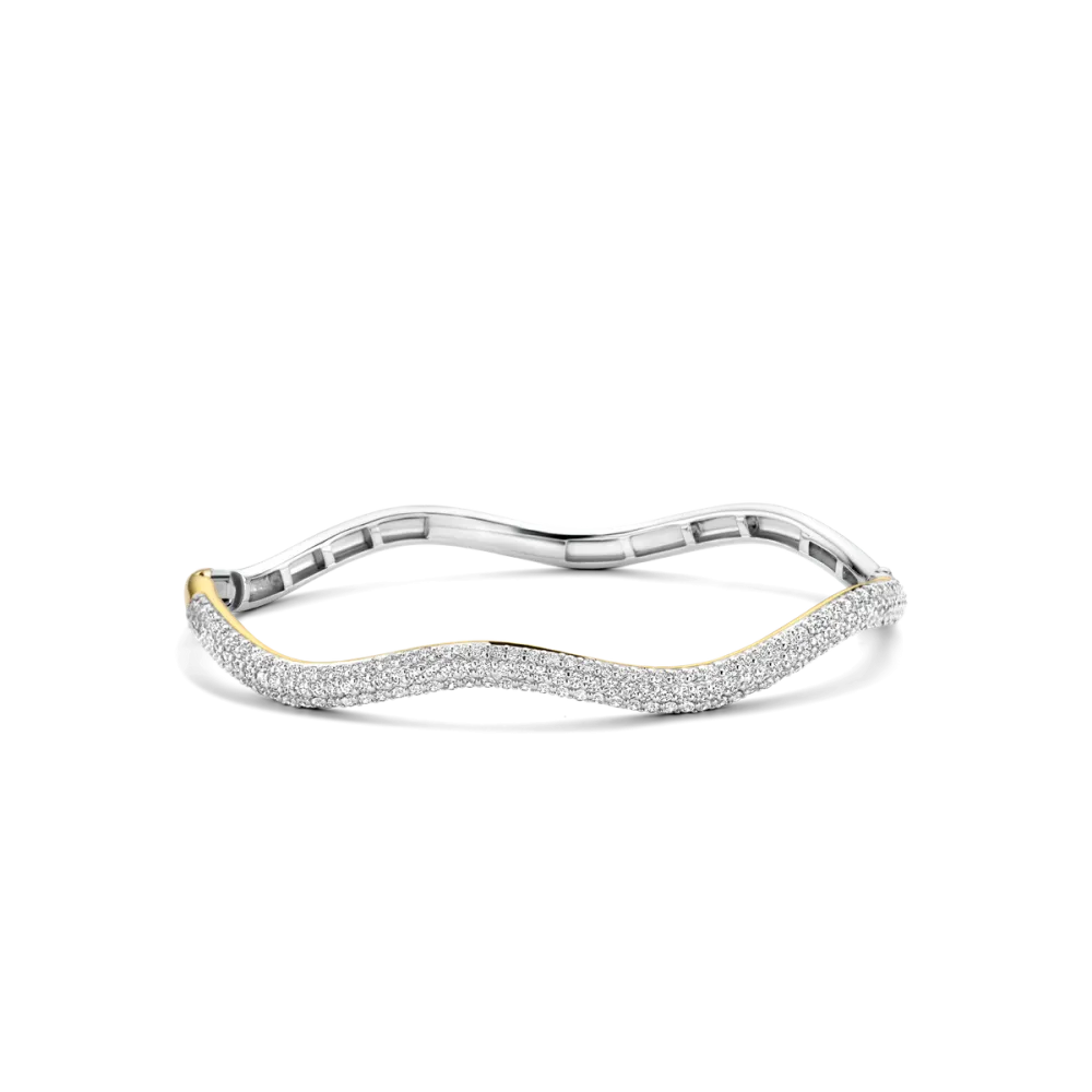 Milano Ripple CZ Pave Bangle - Silver/Gold - 2991ZY
