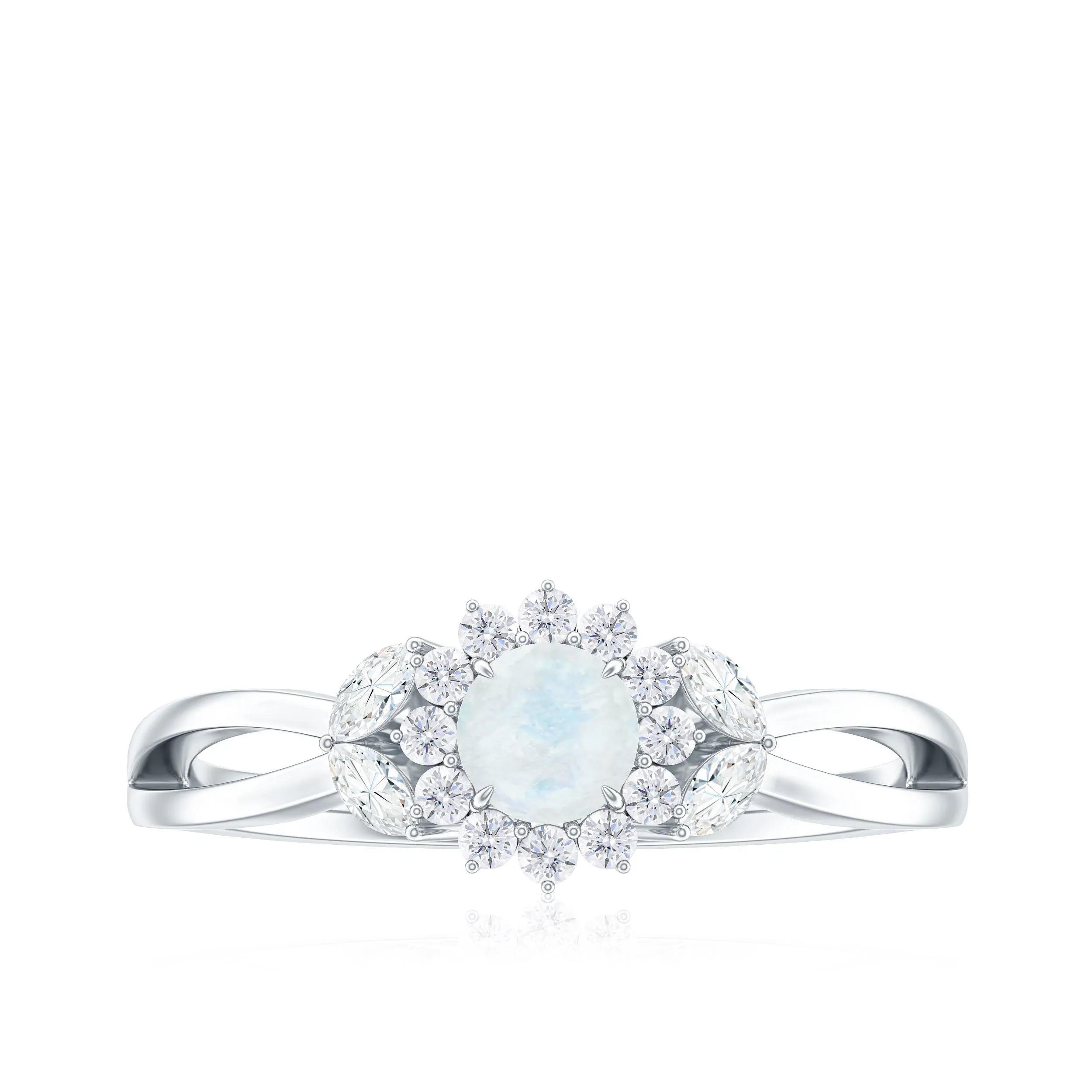 Moonstone and Diamond Flower Engagement Ring with Split Shank