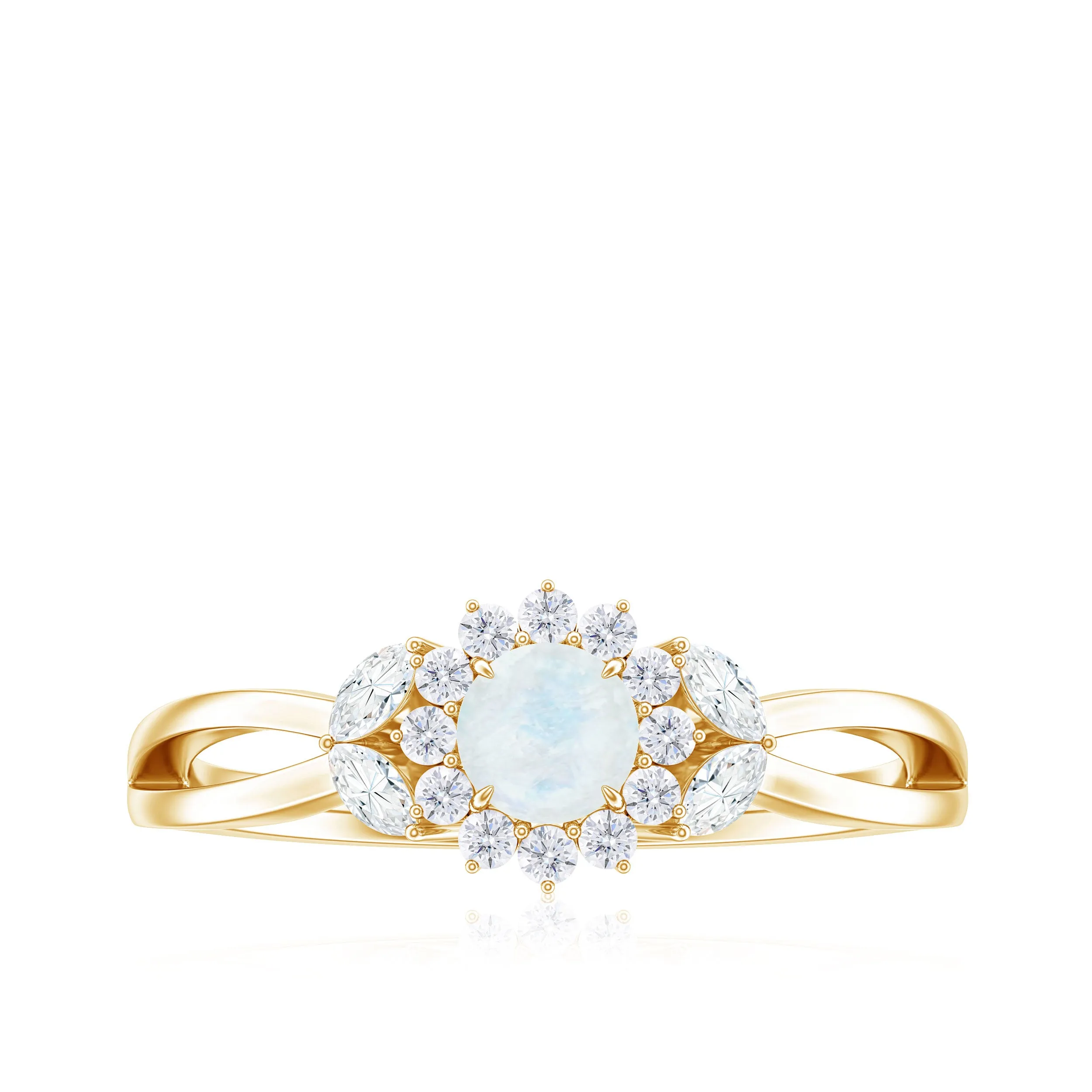 Moonstone and Diamond Flower Engagement Ring with Split Shank