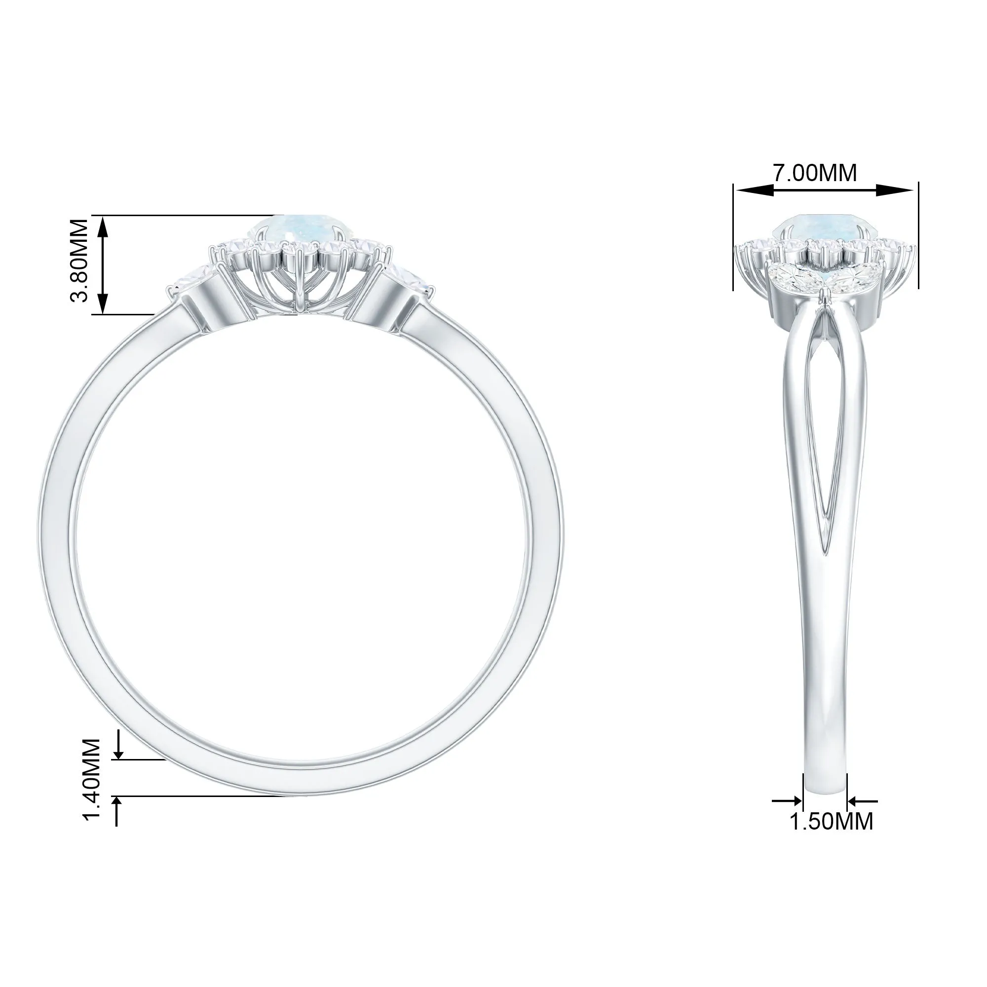 Moonstone and Diamond Flower Engagement Ring with Split Shank