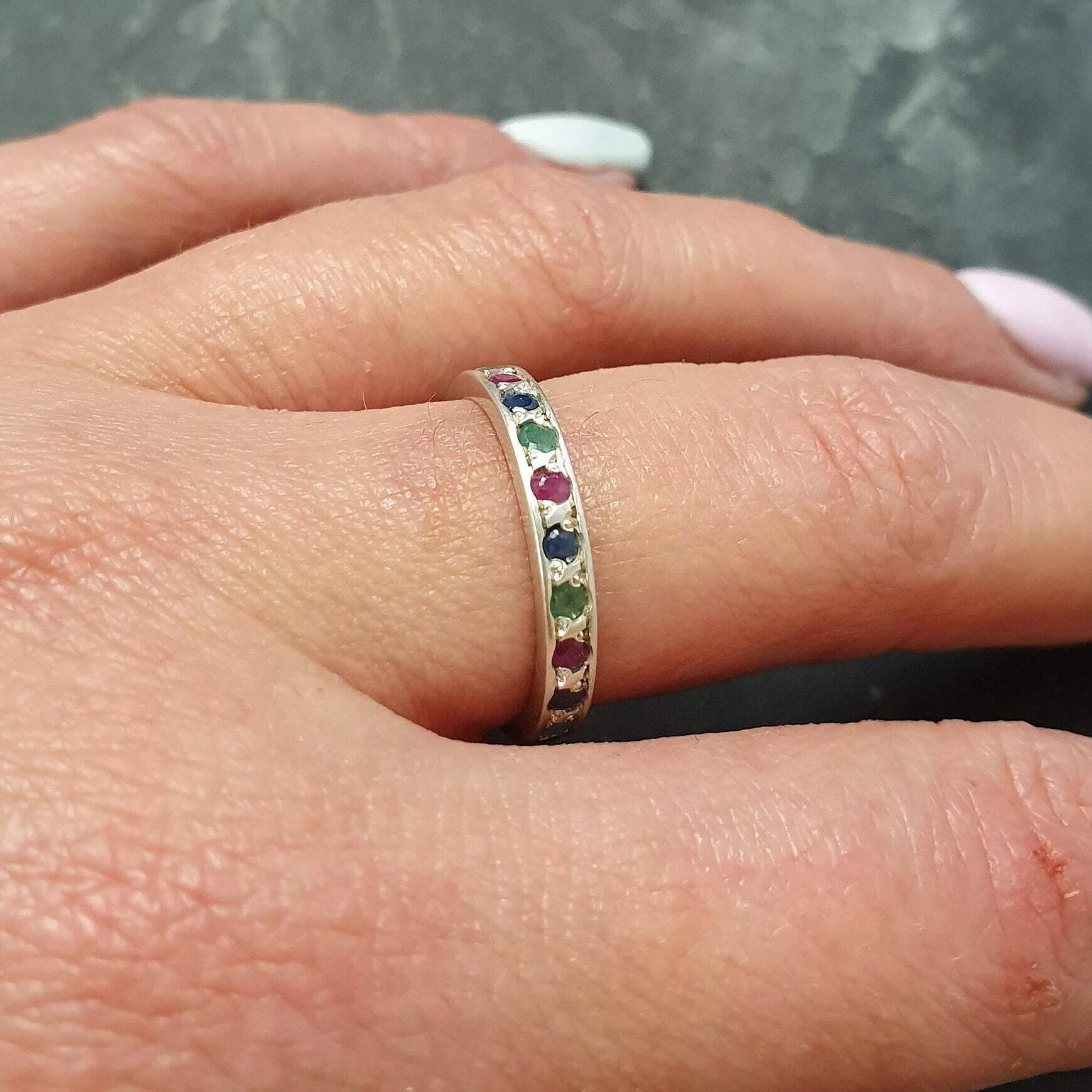 Multistone Stackable Band - Natural Gemstone Ring - Colorful Band