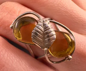 Natural AMBER Ring - Adjustable - Genuine Sterling Silver Ring with a Polished AMBER Center Stone, 53760