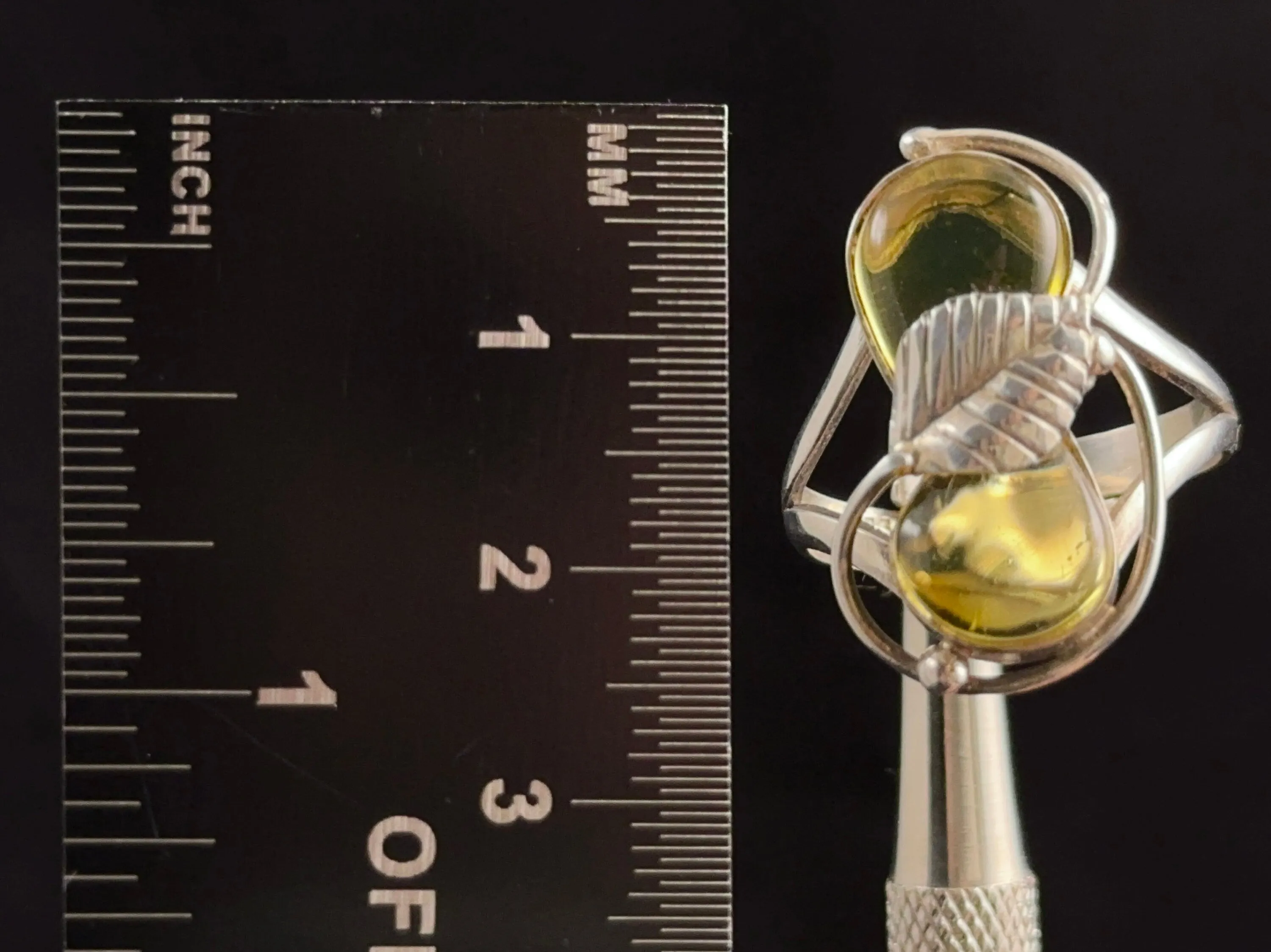 Natural AMBER Ring - Adjustable - Genuine Sterling Silver Ring with a Polished AMBER Center Stone, 53760