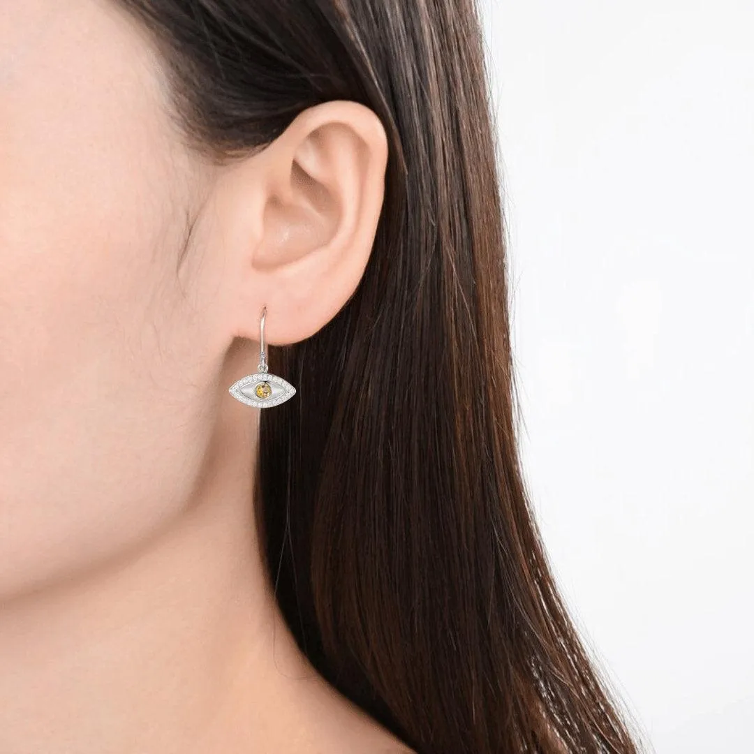 Natural Citrine Evil Eye Earrings