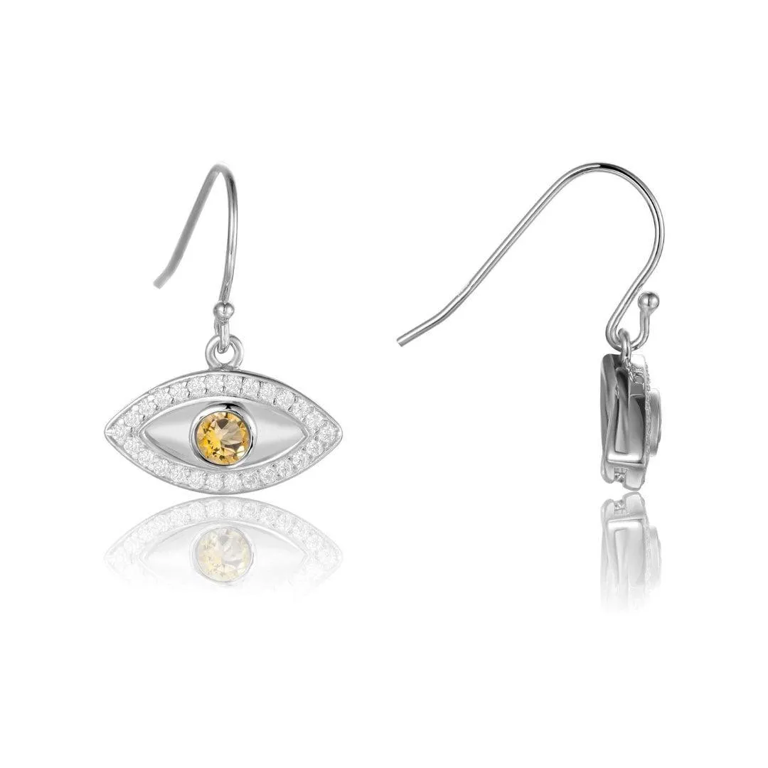Natural Citrine Evil Eye Earrings