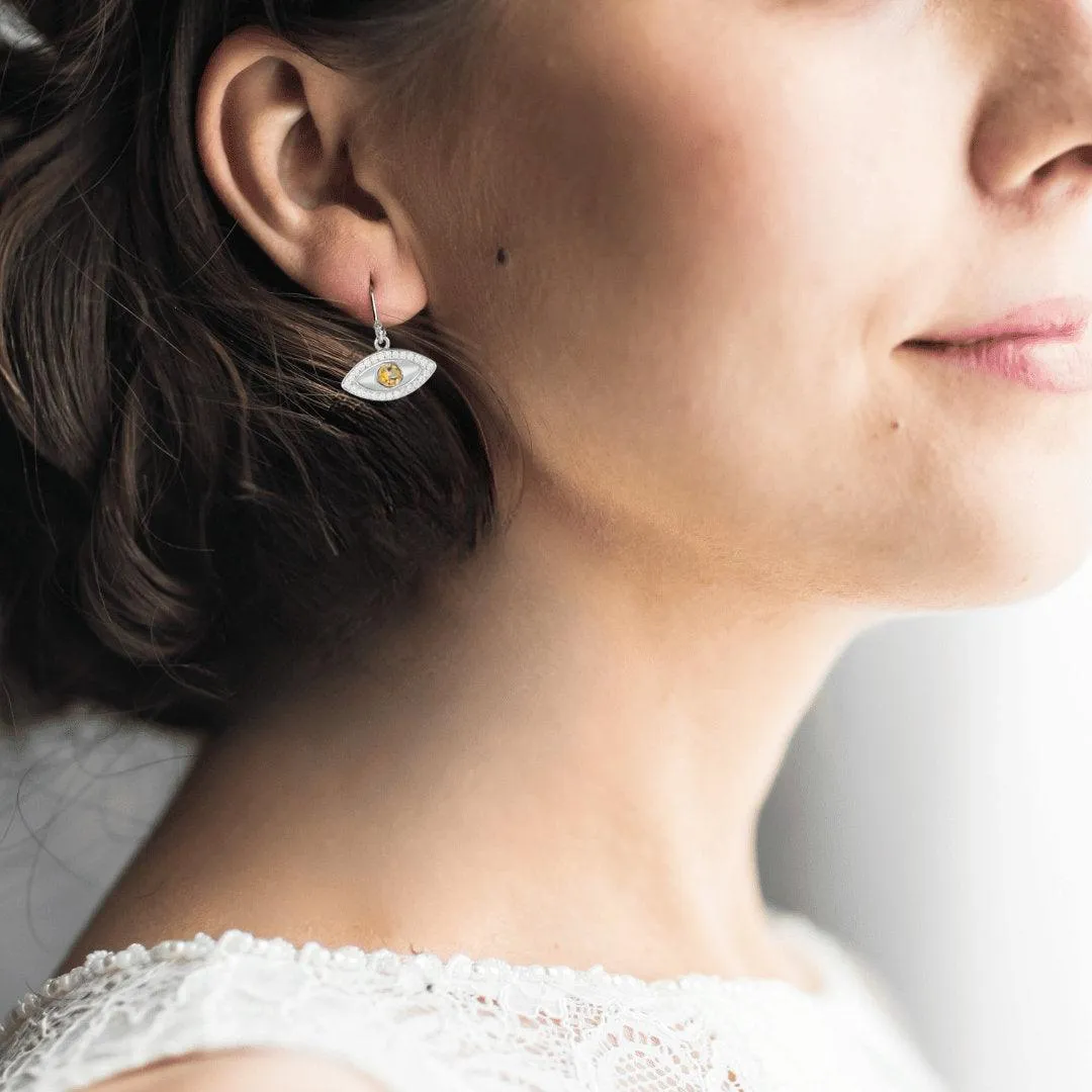 Natural Citrine Evil Eye Earrings