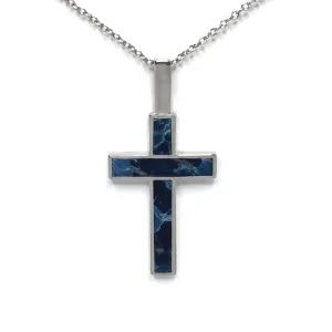Natural pietersite cross necklace 3 section inlaid
