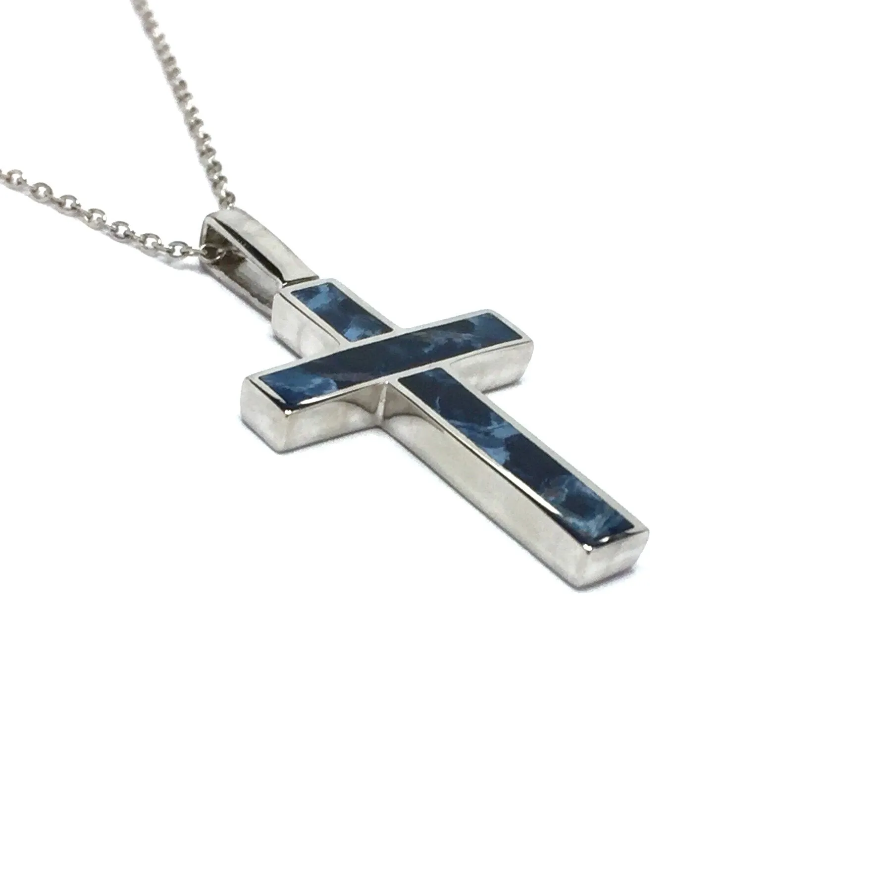 Natural pietersite cross necklace 3 section inlaid