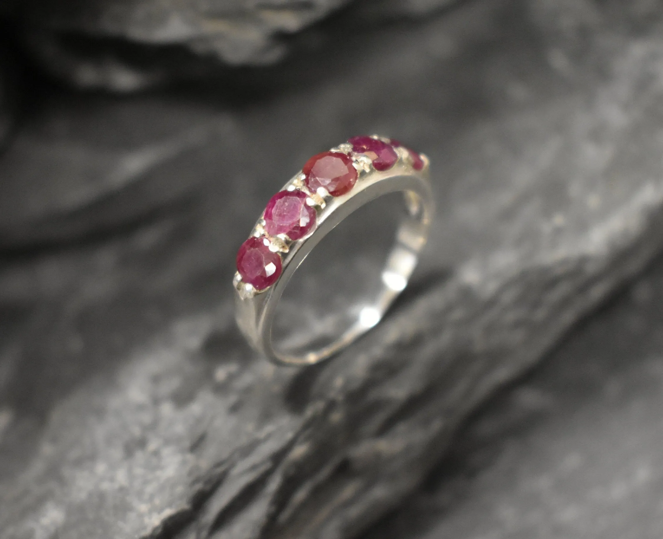 Natural Ruby Ring - Half Eternity Ruby Band - July Birthstone Ring