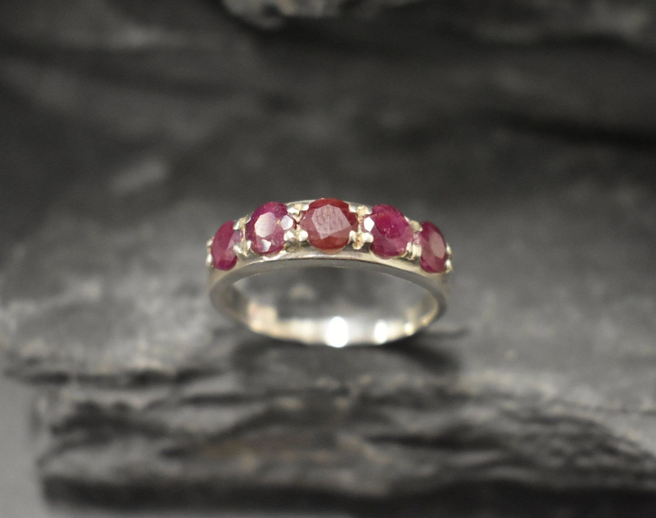 Natural Ruby Ring - Half Eternity Ruby Band - July Birthstone Ring