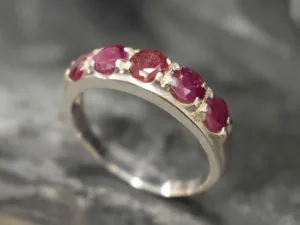 Natural Ruby Ring - Half Eternity Ruby Band - July Birthstone Ring