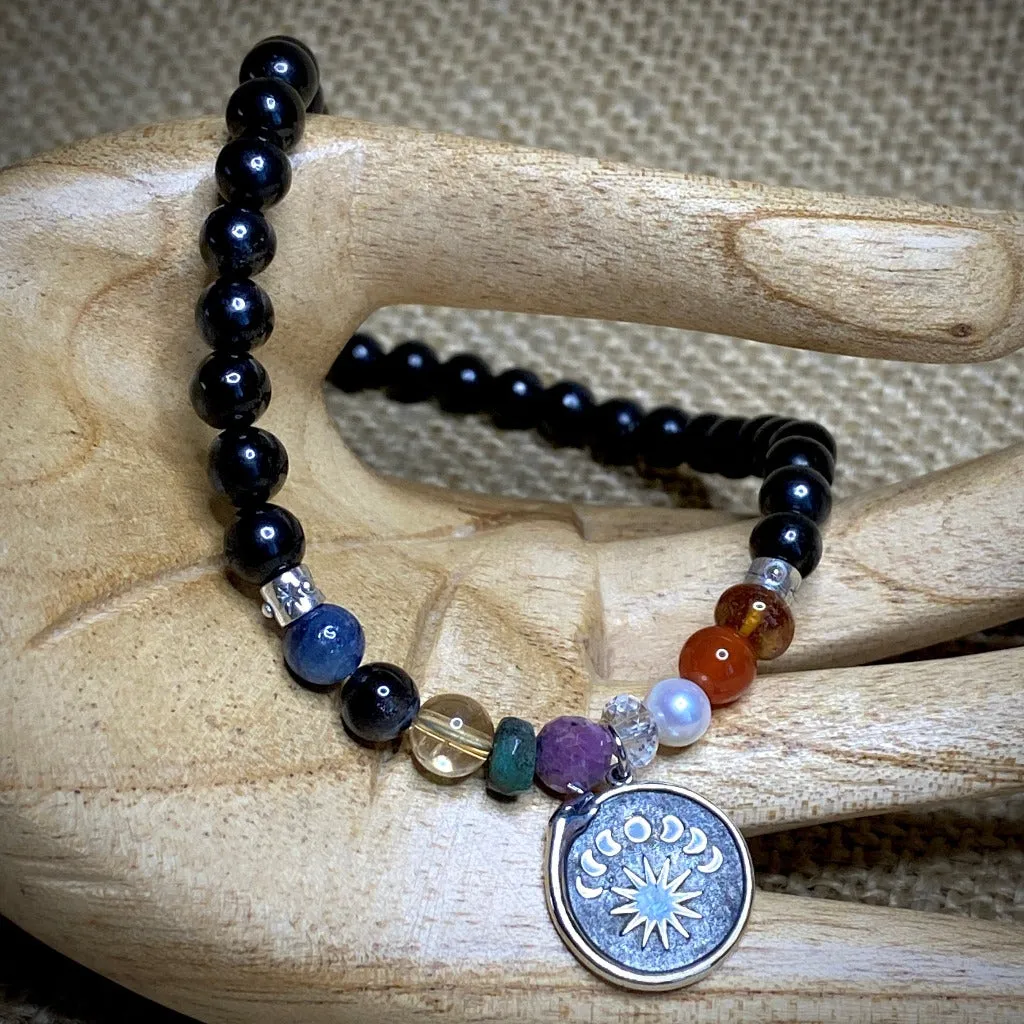 Navaratna Necklace with Shungite & Dragon Rahu Ketu Moon Phases Pendant