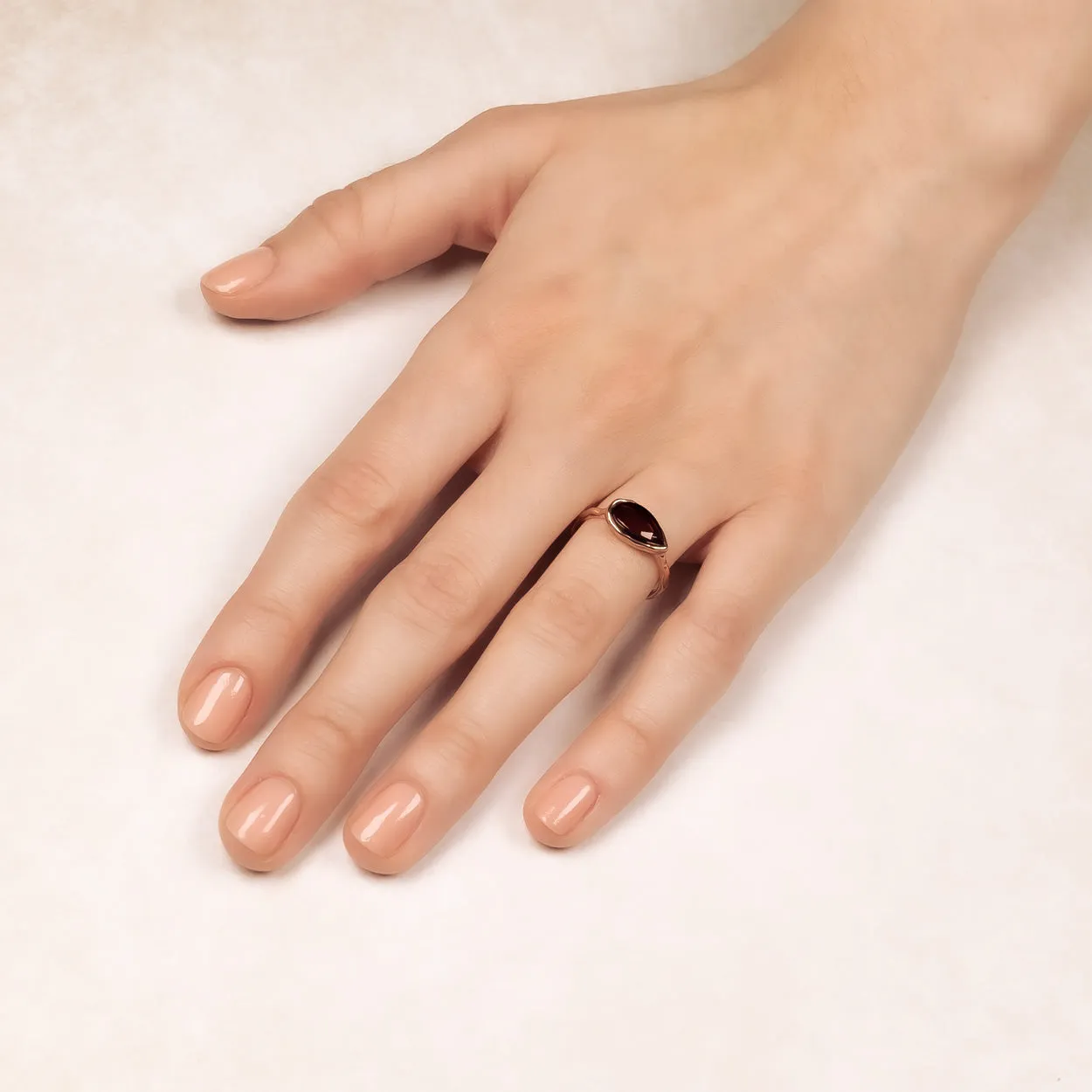 Northern Lights Long Teardrop Amber Ring in Rose Gold Vermeil
