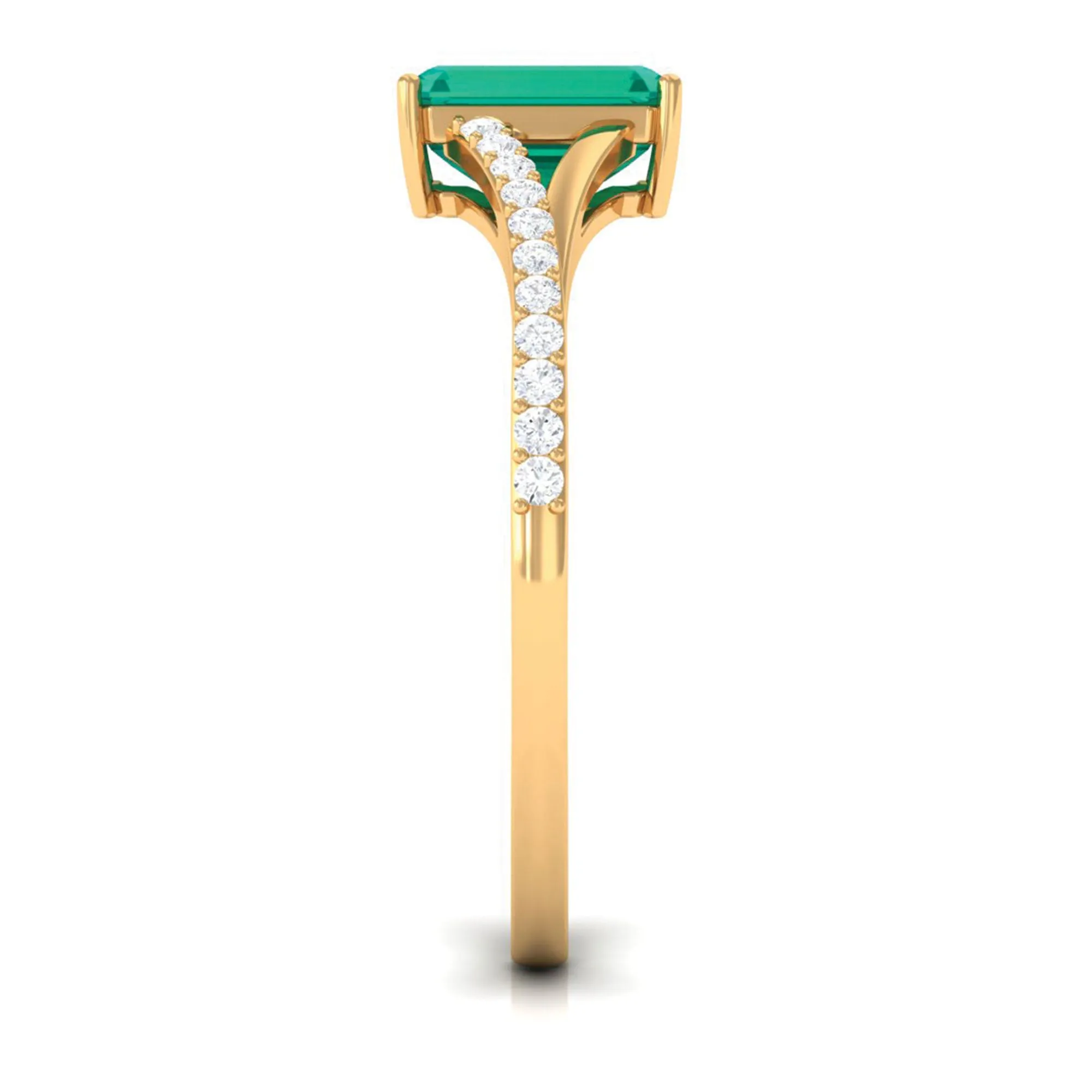 Octagon shape Emerald Solitaire Ring with Diamond Split Shank