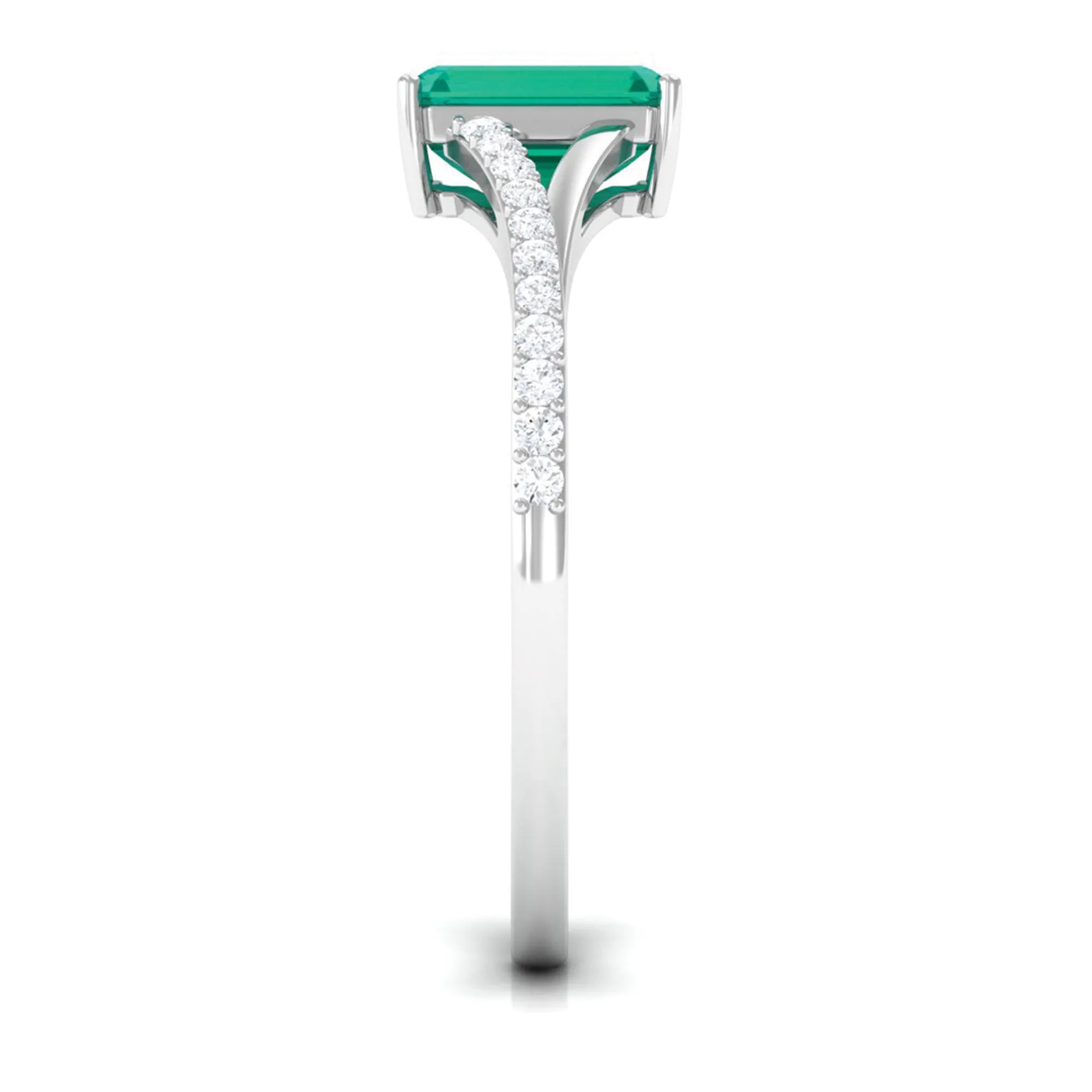 Octagon shape Emerald Solitaire Ring with Diamond Split Shank