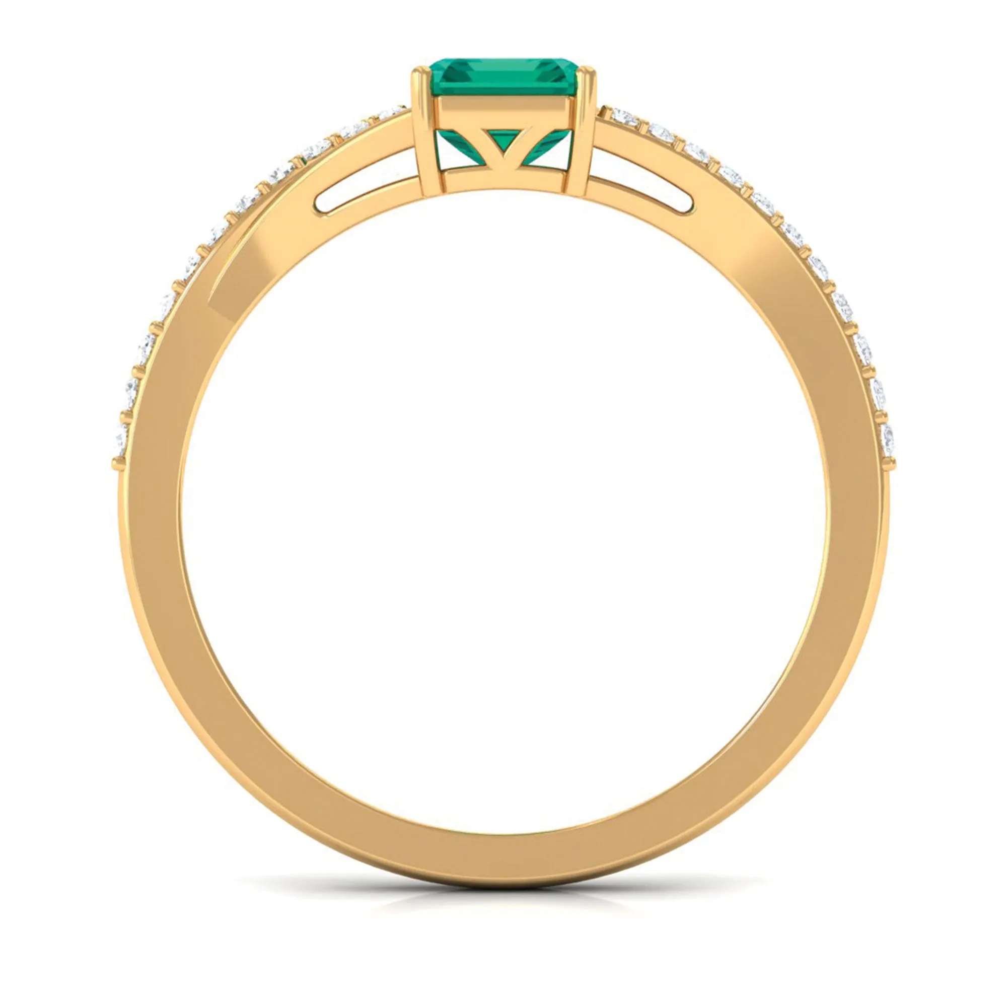 Octagon shape Emerald Solitaire Ring with Diamond Split Shank