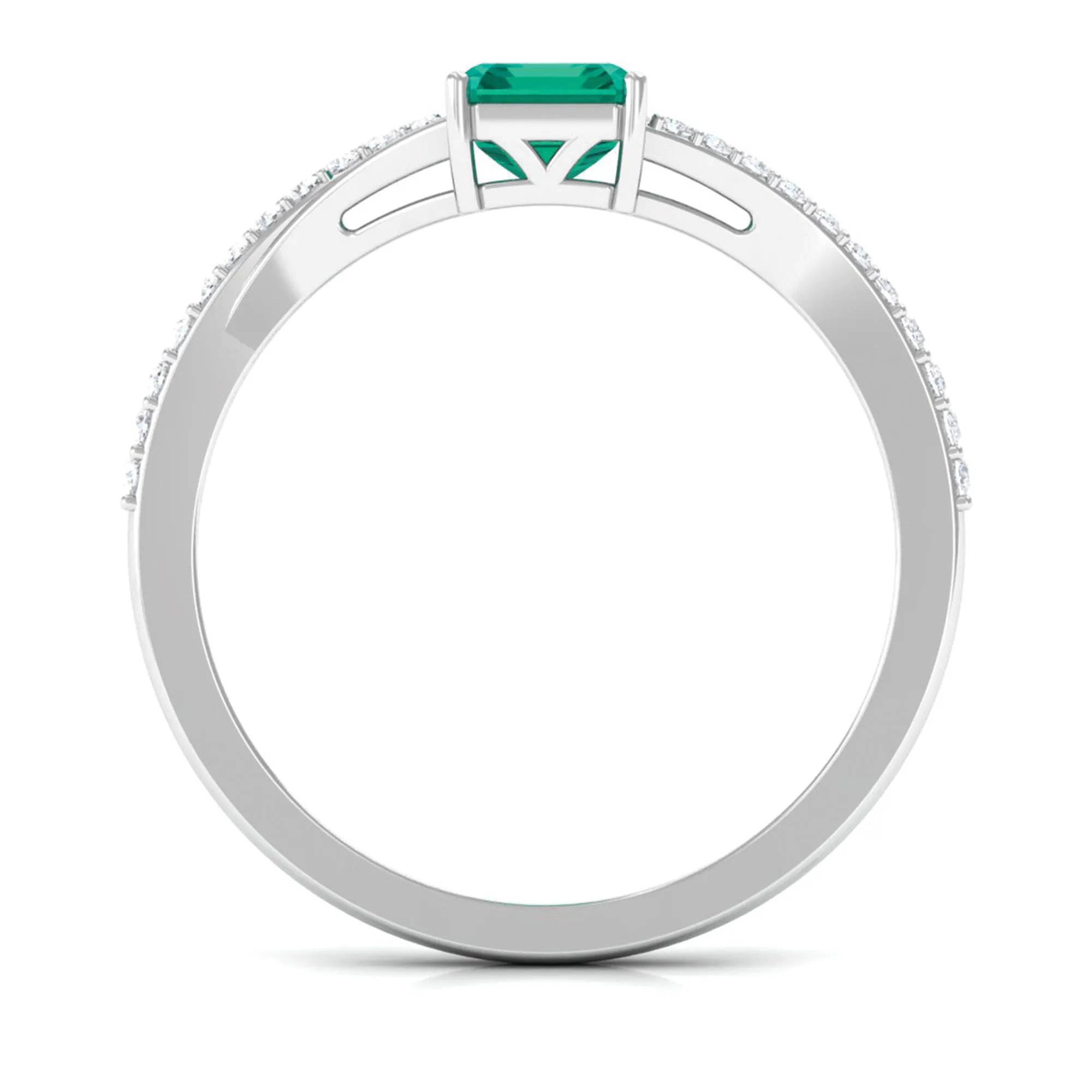Octagon shape Emerald Solitaire Ring with Diamond Split Shank