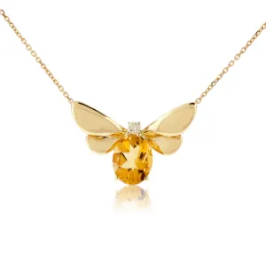 Oval Cut Citrine & Diamond Wing Pendant w/Chain