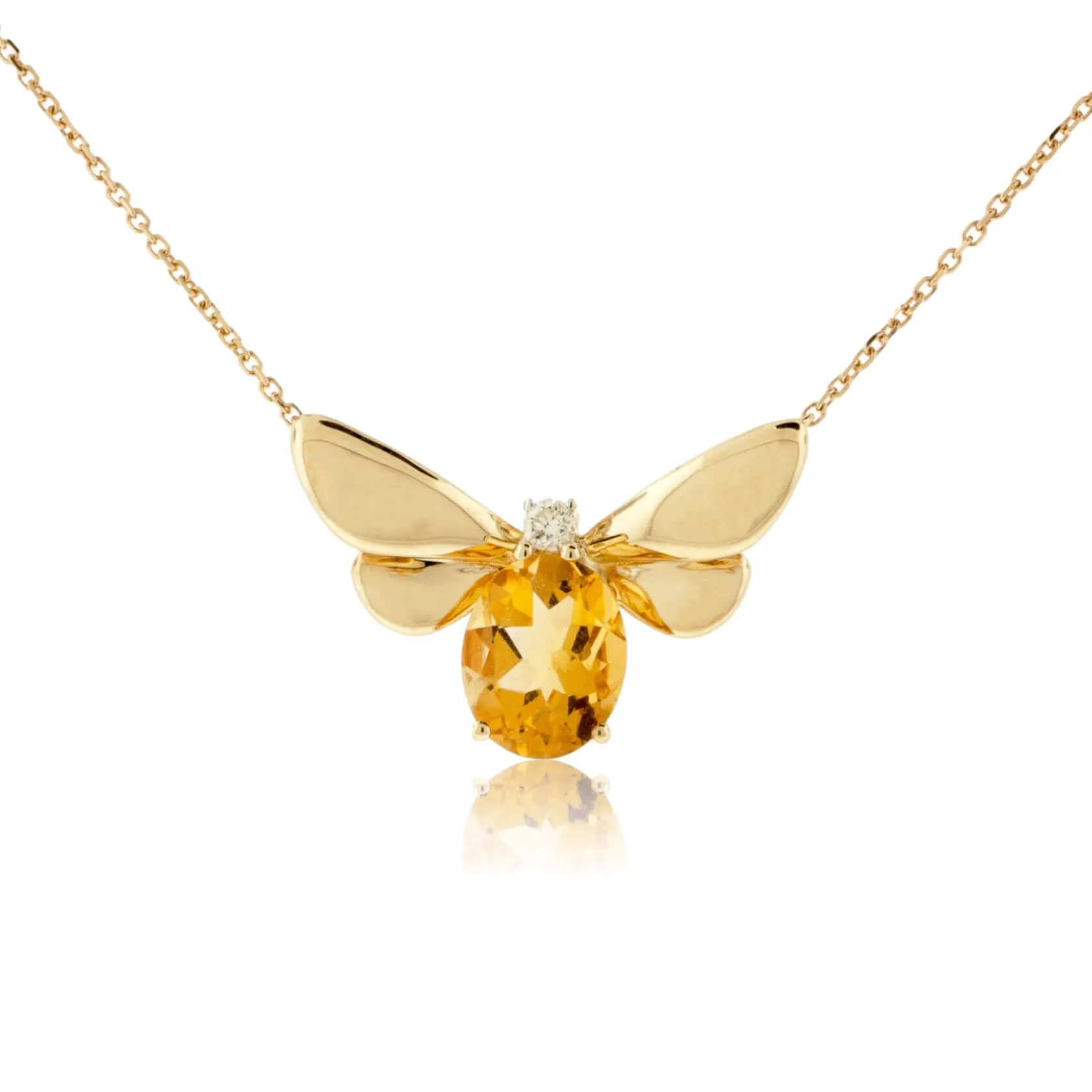 Oval Cut Citrine & Diamond Wing Pendant w/Chain