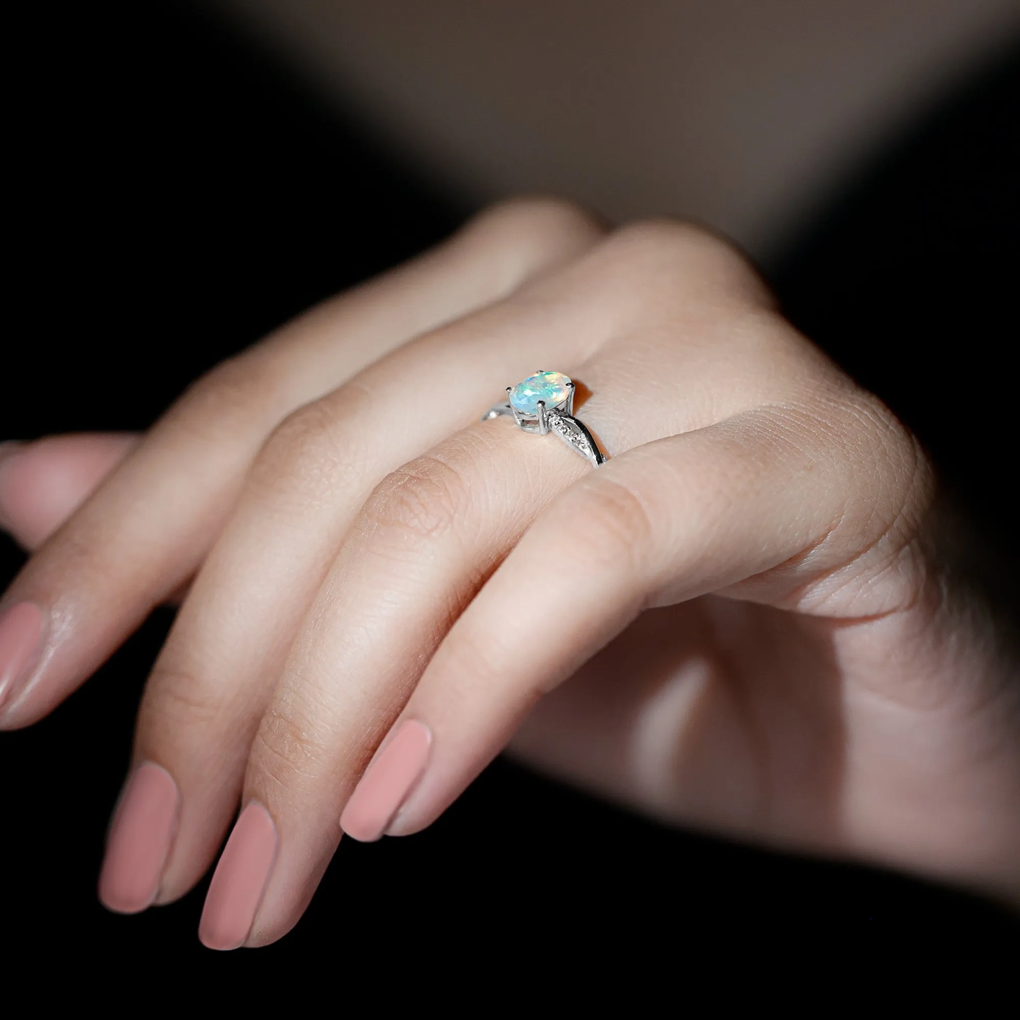 Oval Ethiopian Opal Solitaire Braided Ring with Diamond