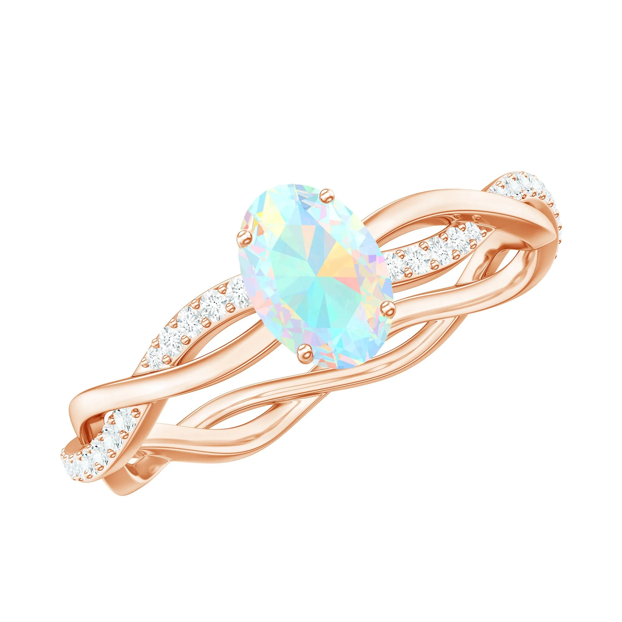 Oval Ethiopian Opal Solitaire Braided Ring with Diamond