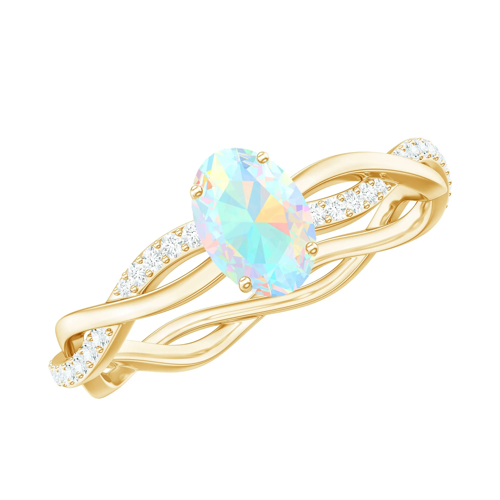 Oval Ethiopian Opal Solitaire Braided Ring with Diamond