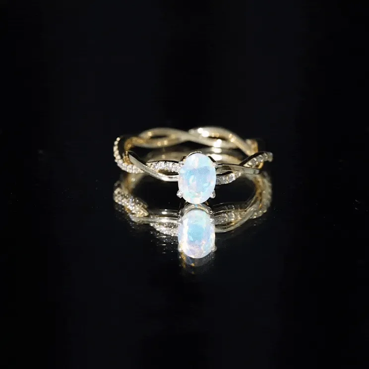 Oval Ethiopian Opal Solitaire Braided Ring with Diamond