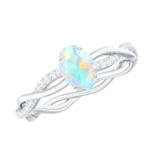 Oval Ethiopian Opal Solitaire Braided Ring with Diamond