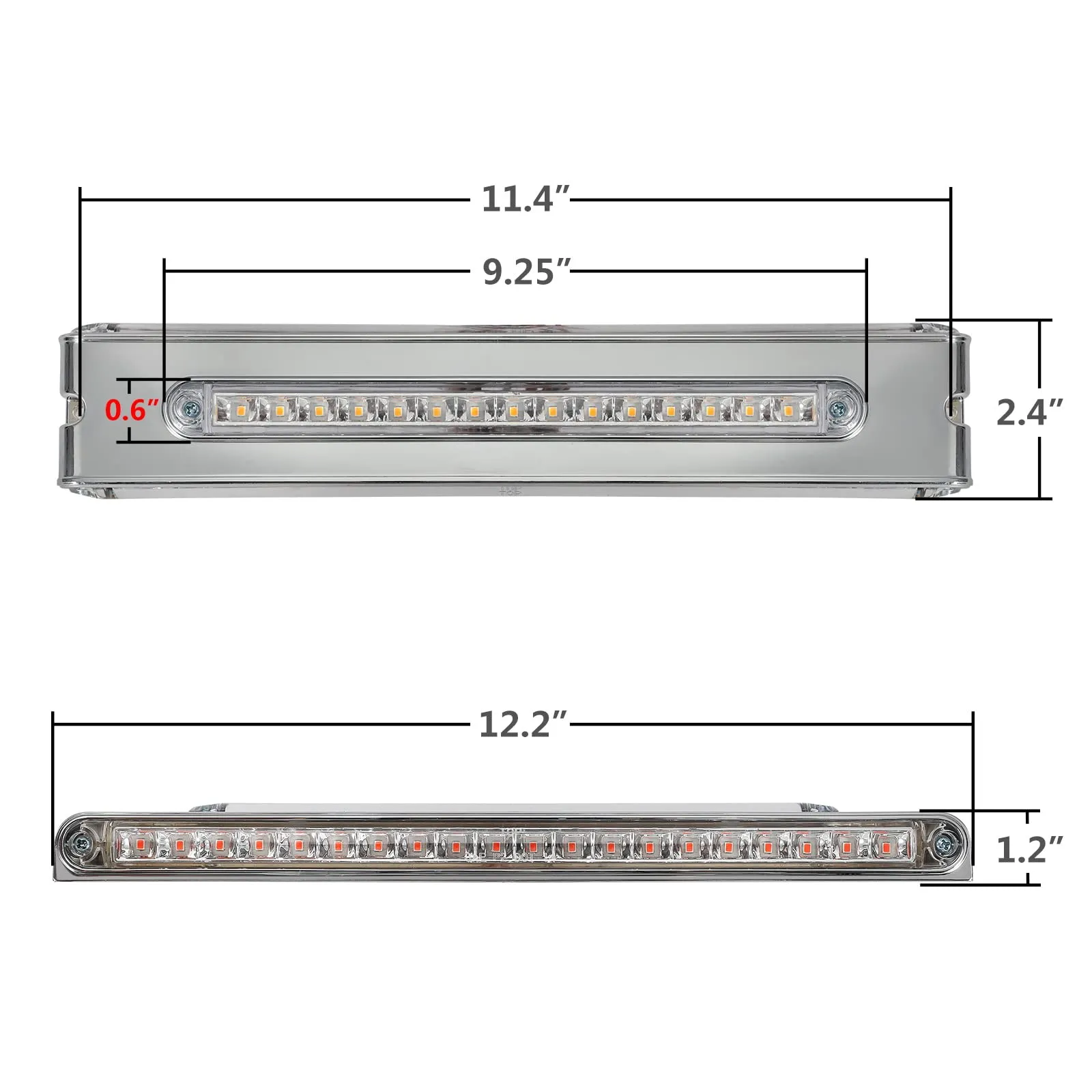 Partsam 2Pcs 12" Double Face Stop Turn Tail Light Bar Chrome Bezel Side Marker Indicator Lights 55 LED Triple Face Led Trailer Light Bar Surface Mount 12" Double Face Auxiliary Light Bar Clear Lens