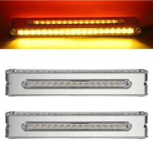 Partsam 2Pcs 12" Double Face Stop Turn Tail Light Bar Chrome Bezel Side Marker Indicator Lights 55 LED Triple Face Led Trailer Light Bar Surface Mount 12" Double Face Auxiliary Light Bar Clear Lens