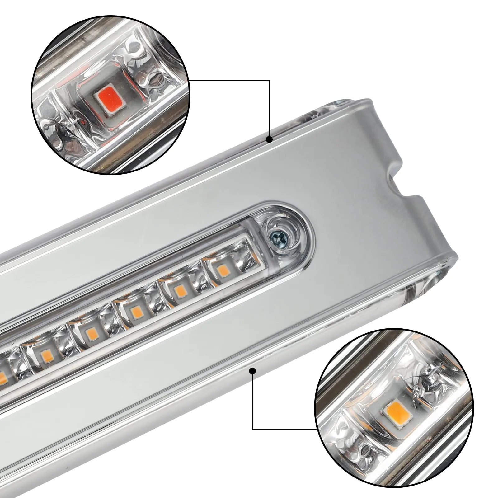 Partsam 2Pcs 12" Double Face Stop Turn Tail Light Bar Chrome Bezel Side Marker Indicator Lights 55 LED Triple Face Led Trailer Light Bar Surface Mount 12" Double Face Auxiliary Light Bar Clear Lens