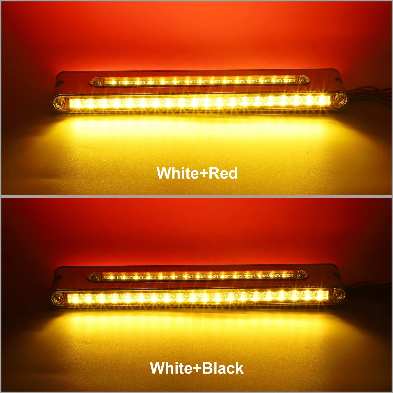 Partsam 2Pcs 12" Double Face Stop Turn Tail Light Bar Chrome Bezel Side Marker Indicator Lights 55 LED Triple Face Led Trailer Light Bar Surface Mount 12" Double Face Auxiliary Light Bar Clear Lens