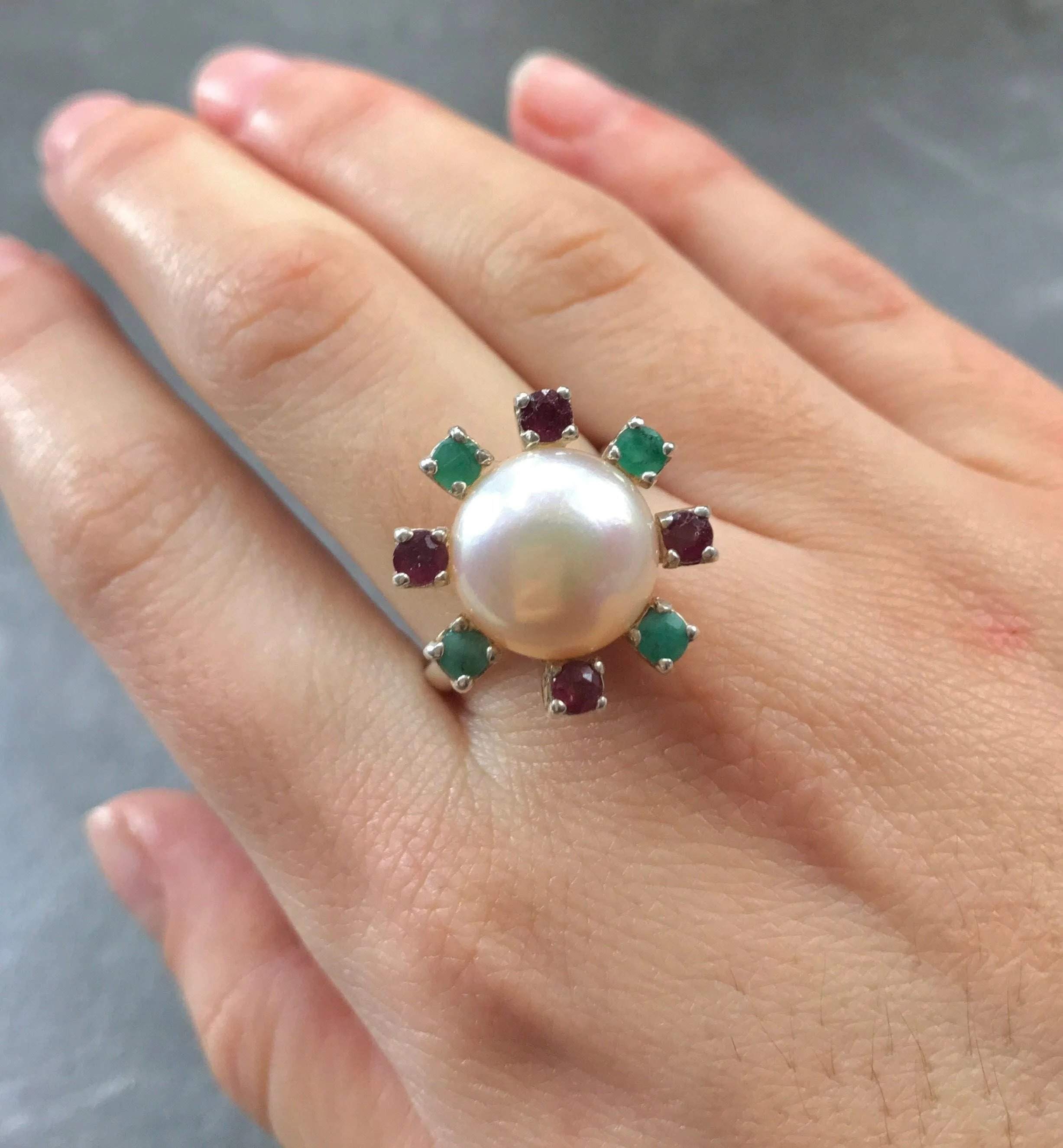 Pearl Flower Ring - White Pearl Ring - Pearl Statement Ring
