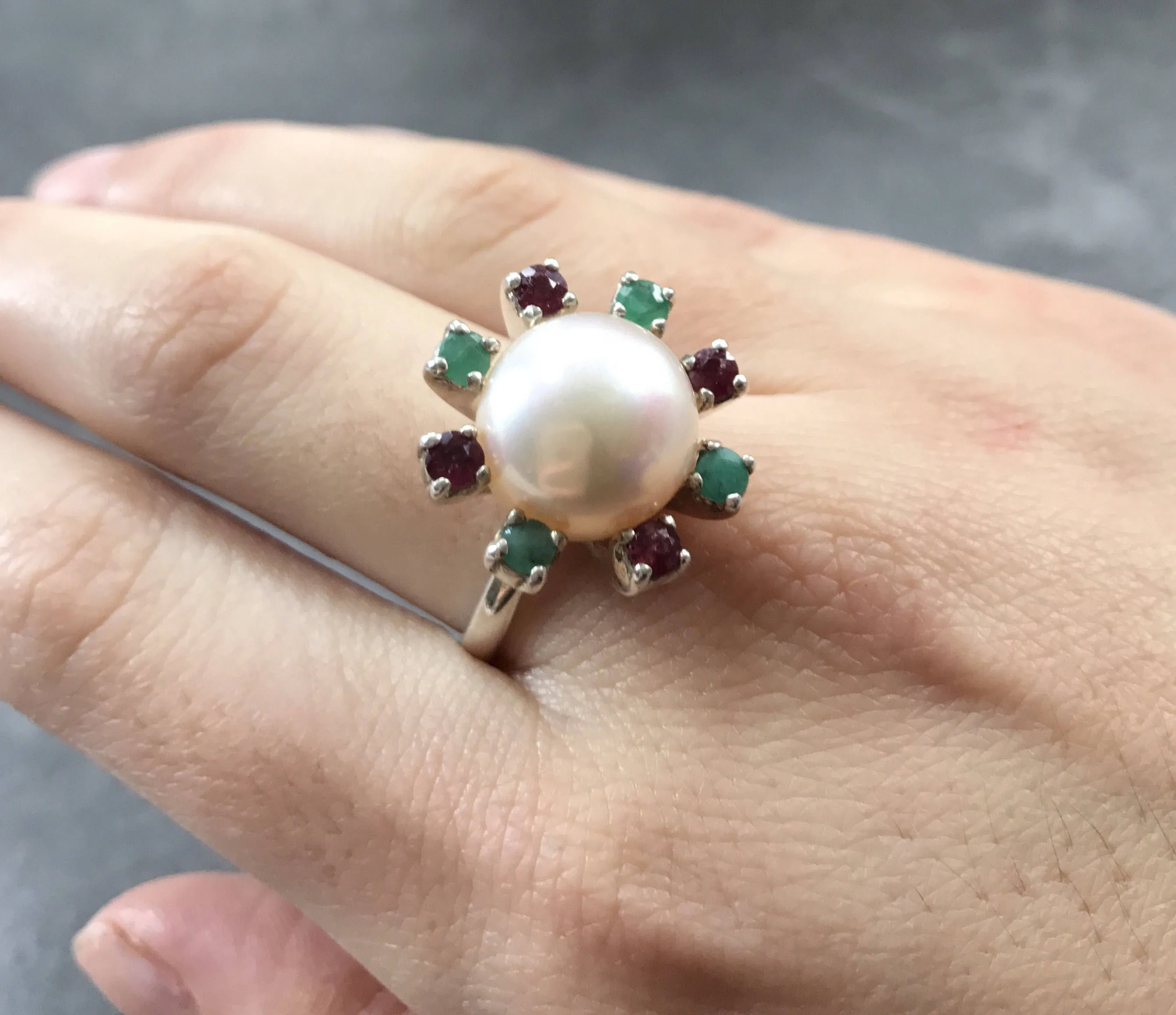 Pearl Flower Ring - White Pearl Ring - Pearl Statement Ring
