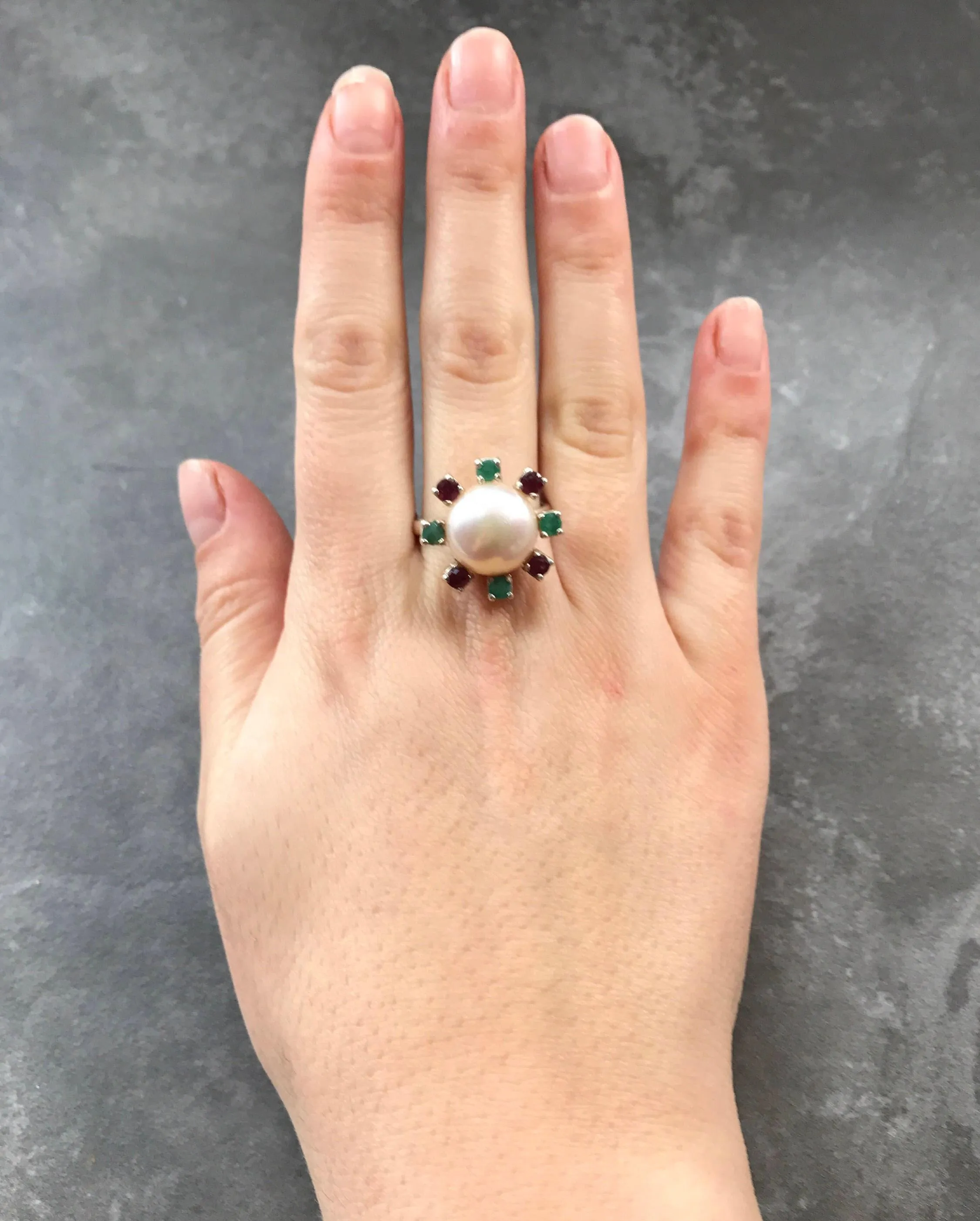 Pearl Flower Ring - White Pearl Ring - Pearl Statement Ring