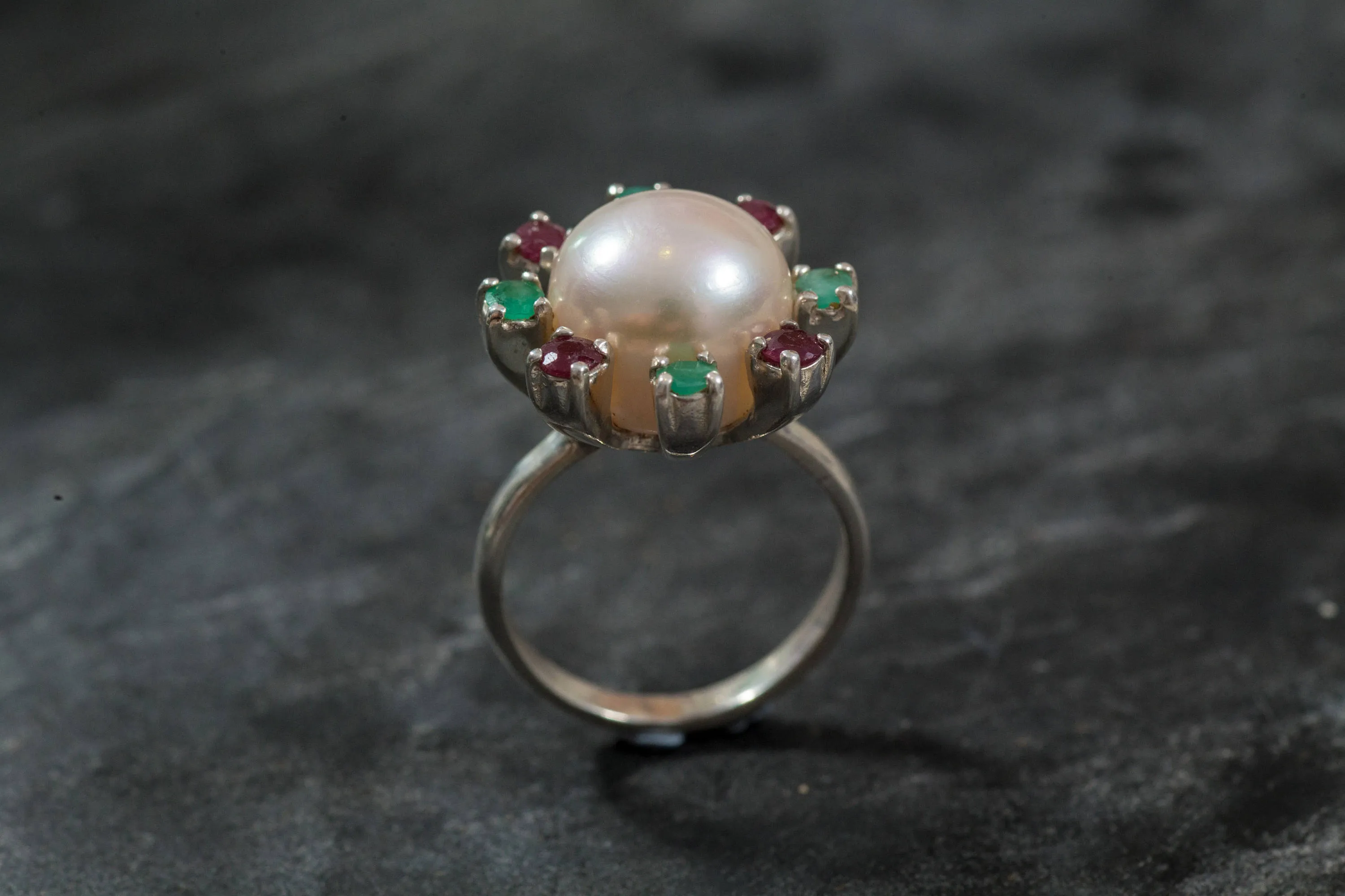 Pearl Flower Ring - White Pearl Ring - Pearl Statement Ring