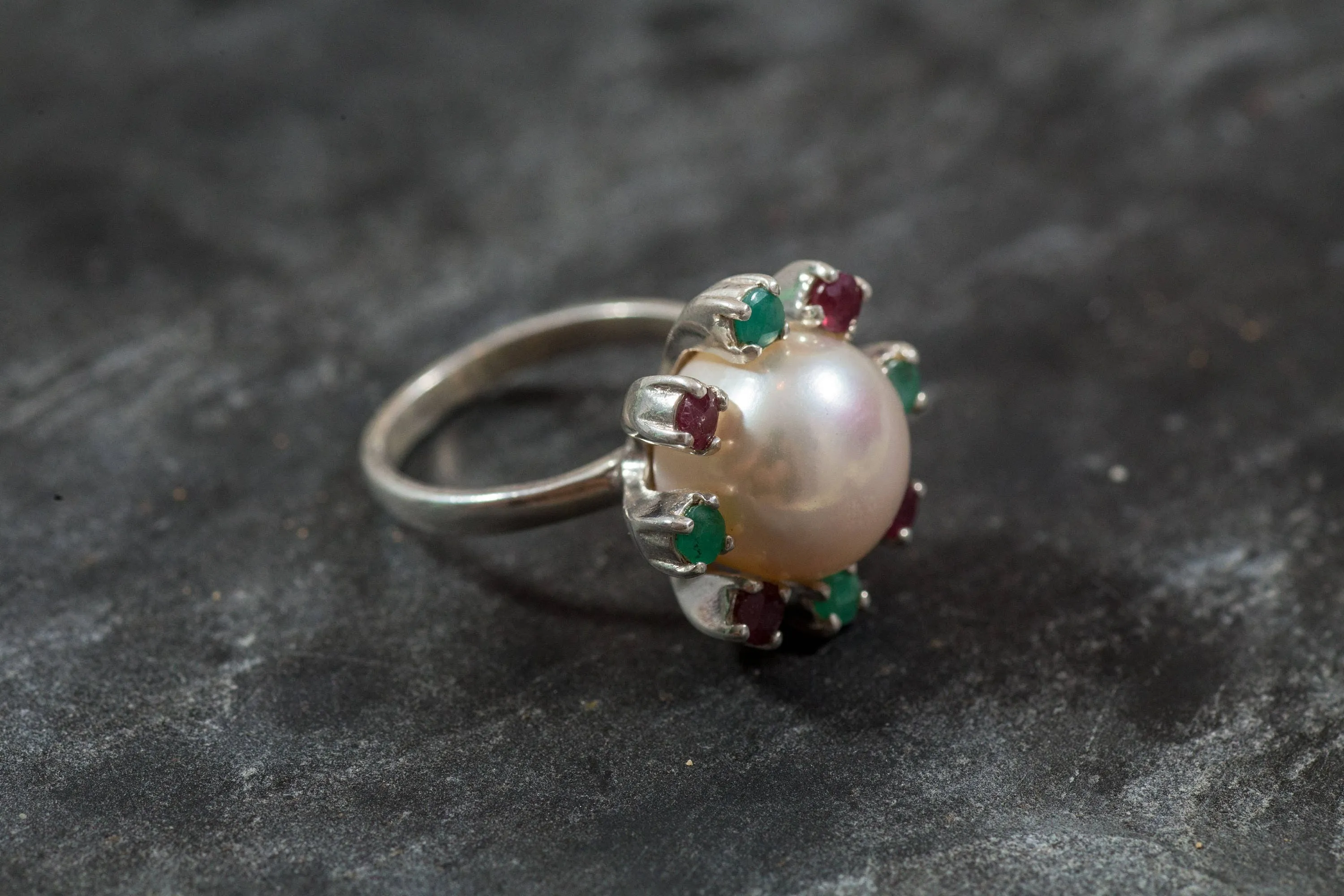 Pearl Flower Ring - White Pearl Ring - Pearl Statement Ring